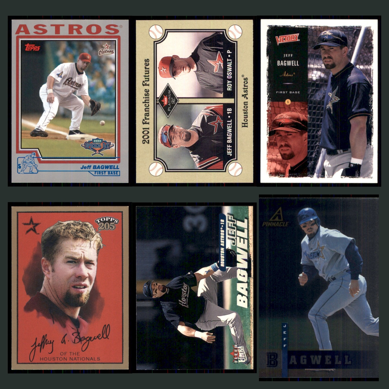 Jeff Bagwell Lot 6 Baseball Cards 2004 Topps Opening Day Houston Astros Set MLB card scans. Overall card condition is Near Mint.
