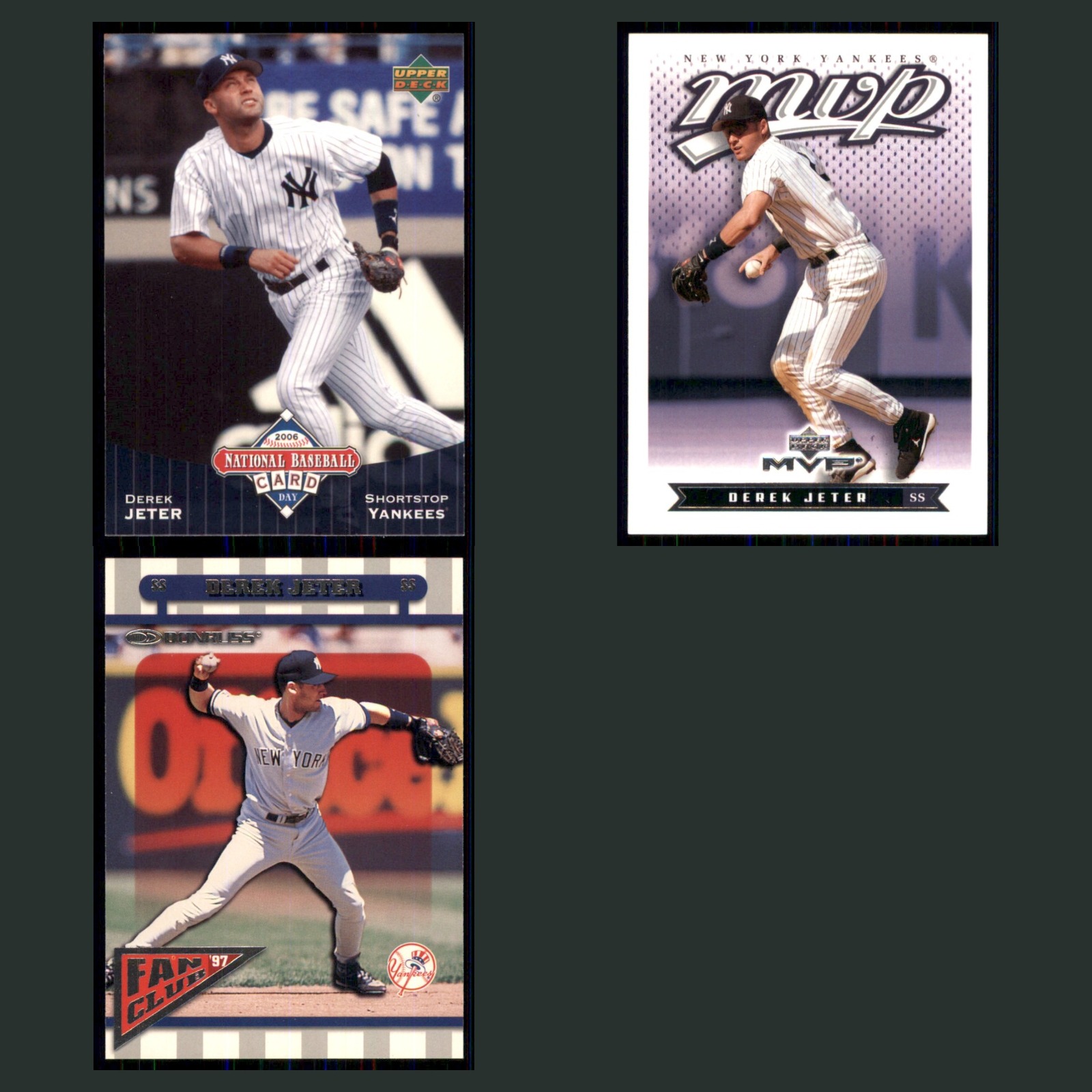 Derek Jeter Lot 3 Baseball Cards 2006 Upper Deck National Baseball Card Day Set card scans. Overall card condition is Near Mint.