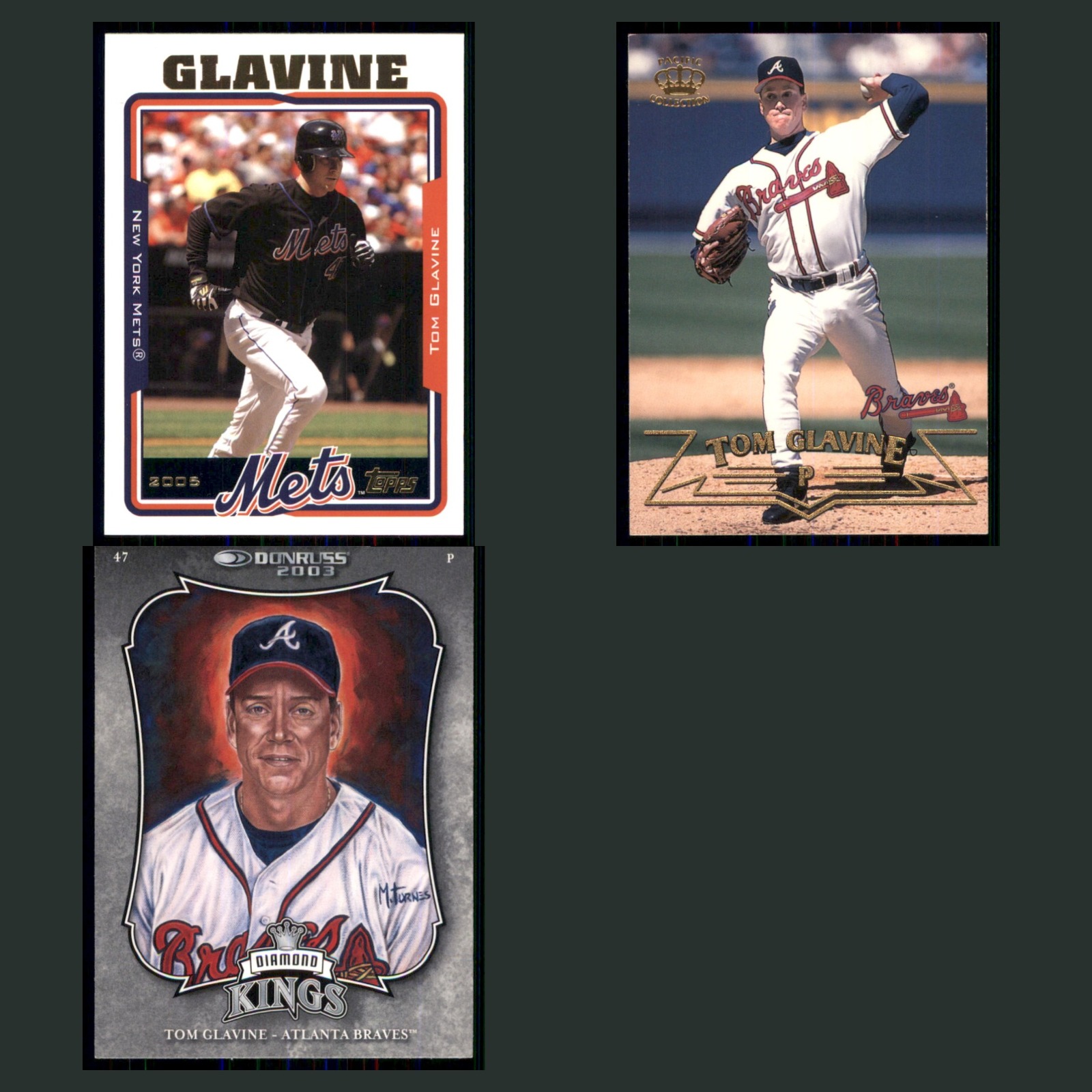 Tom Glavine Lot 3 Baseball Cards 2004 Topps New York Mets Set Collection MLB NM card scans. Overall card condition is Near Mint.