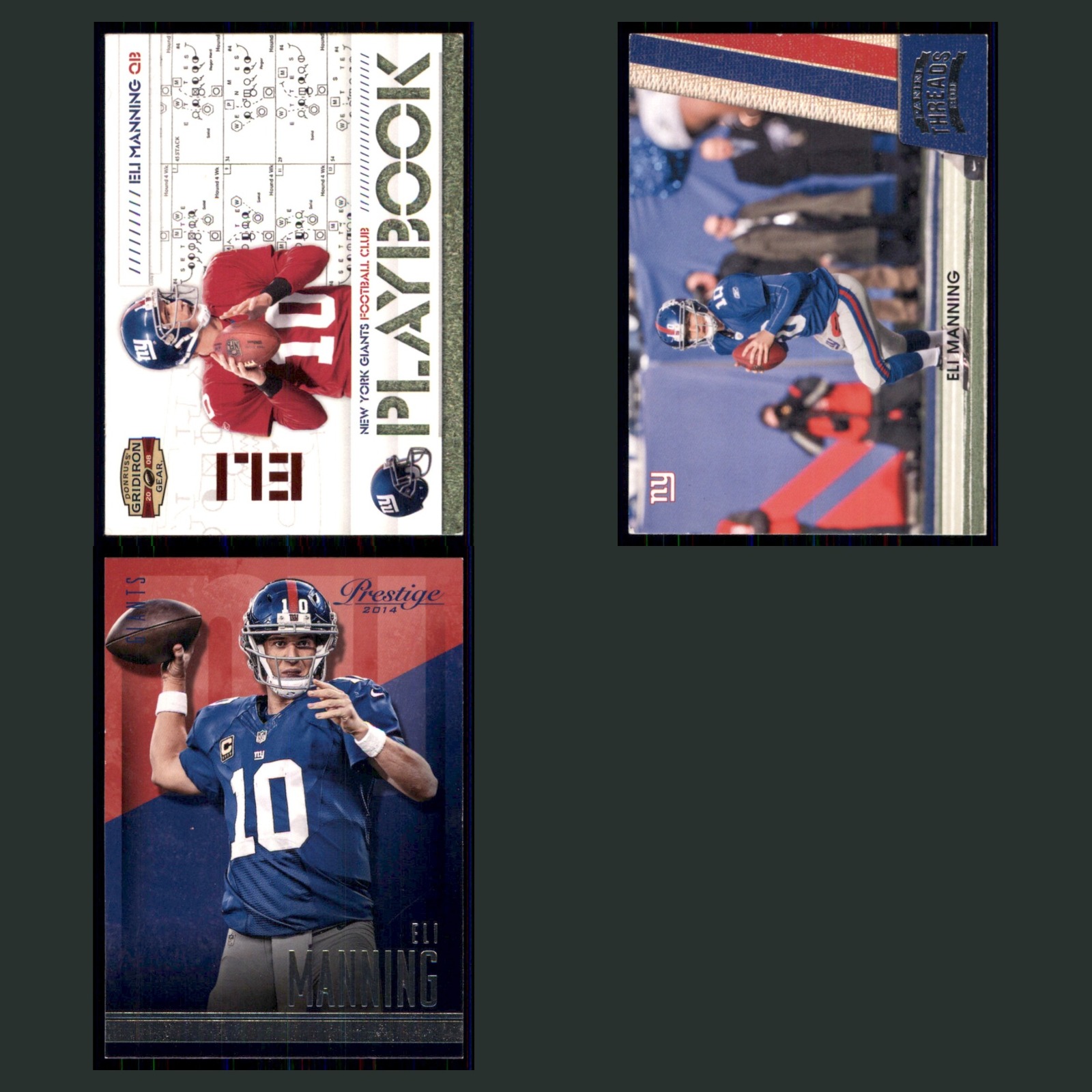 Eli Manning Lot 3 Football Cards 2008 Donruss Gridiron Gear New York Giants Set card scans. Overall card condition is Excellent.