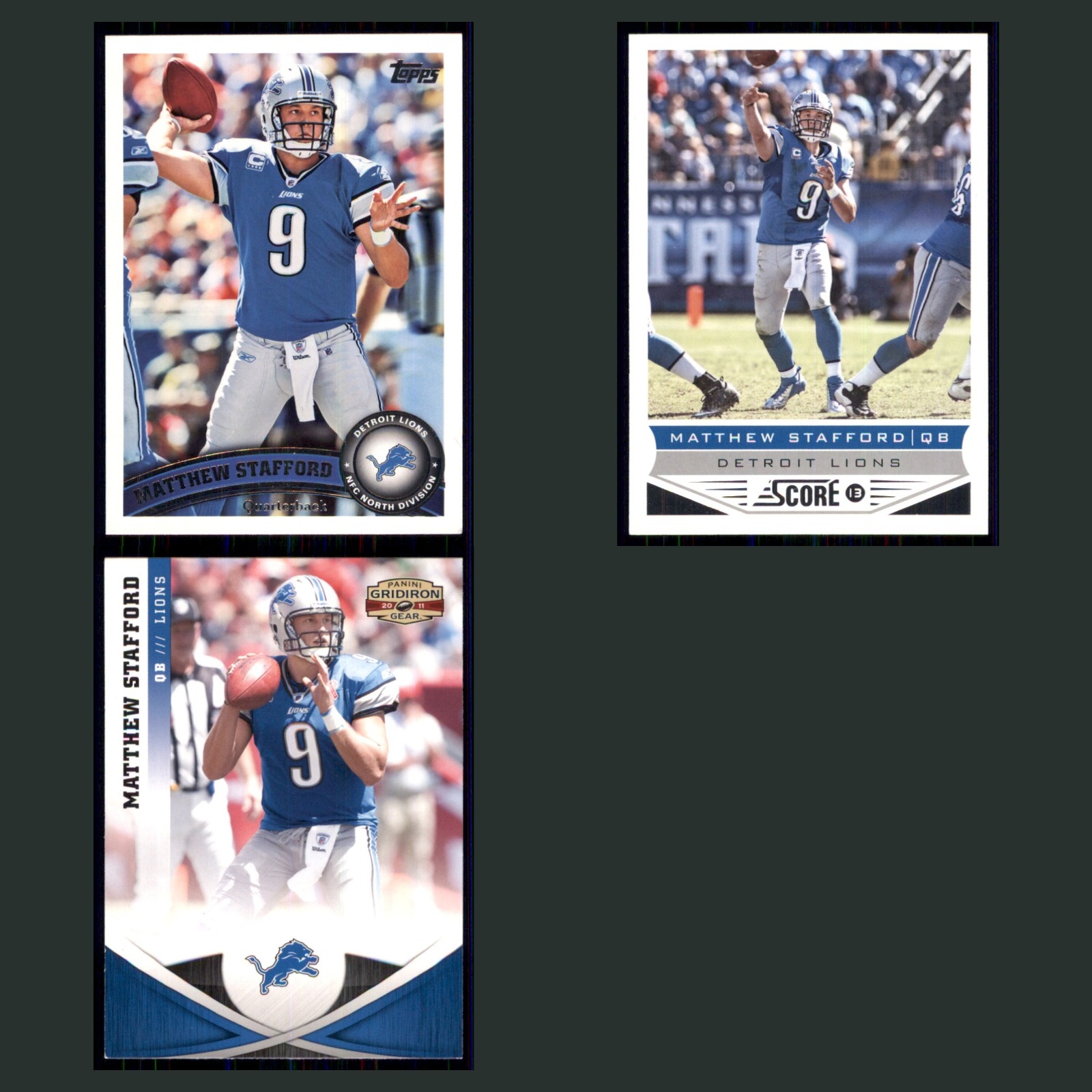 Matthew Stafford Lot 3 Football Cards 2011 Topps Detroit Lions Set Collection NM card scans. Overall card condition is Near Mint.
