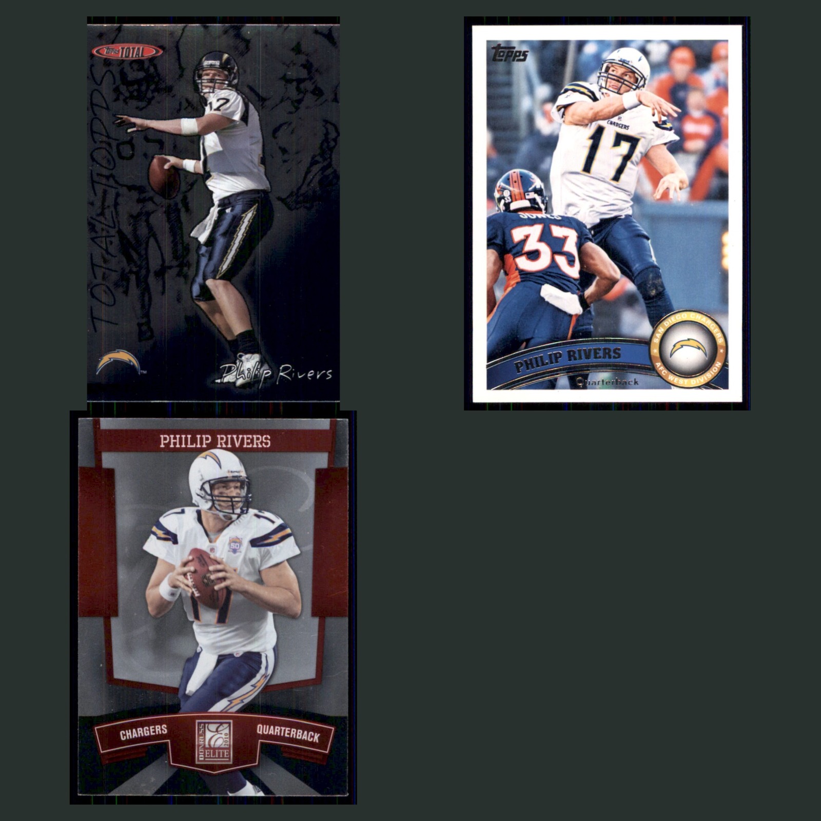 Philip Rivers Lot 3 Football Cards 2007 Topps Total San Diego Chargers Set NFL card scans. Overall card condition is Near Mint.