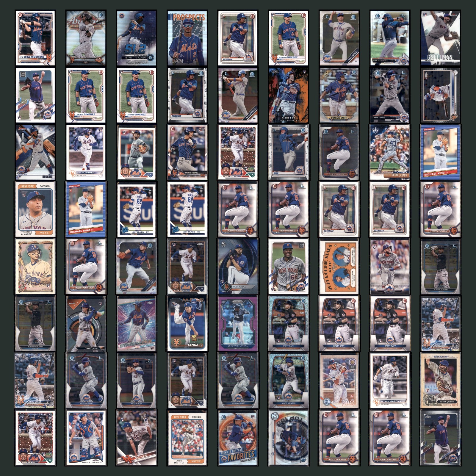 New York Mets Lot 72 Baseball Cards Bowman Prospects Pete Crow-Armstrong NM MLB card scans. Overall card condition is Near Mint.