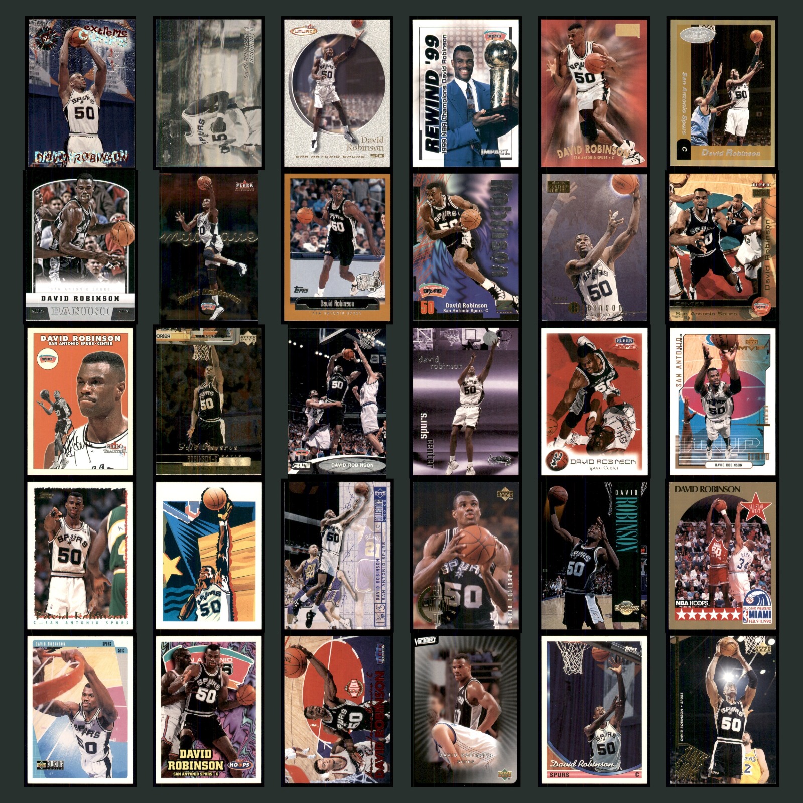 David Robinson Lot 30 Basketball Cards 1995 Topps Stadium Club Extreme Corps Set card scans. Overall card condition is Near Mint.