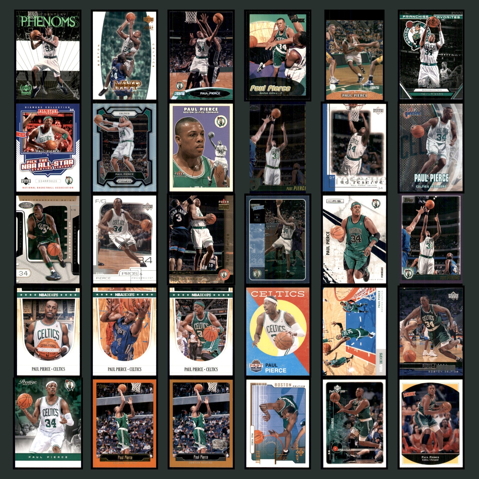Paul Pierce Lot 30 Basketball Cards 1999 Upper Deck Century Legends Celtics Set card scans. Overall card condition is Near Mint.