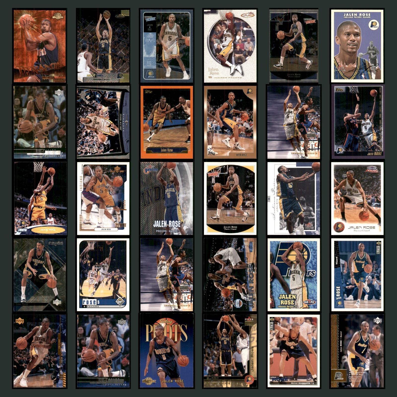 Jalen Rose Lot 30 Basketball Cards 1995 SkyBox Premium Dynamic Denver Nuggets NM card scans. Overall card condition is Near Mint.