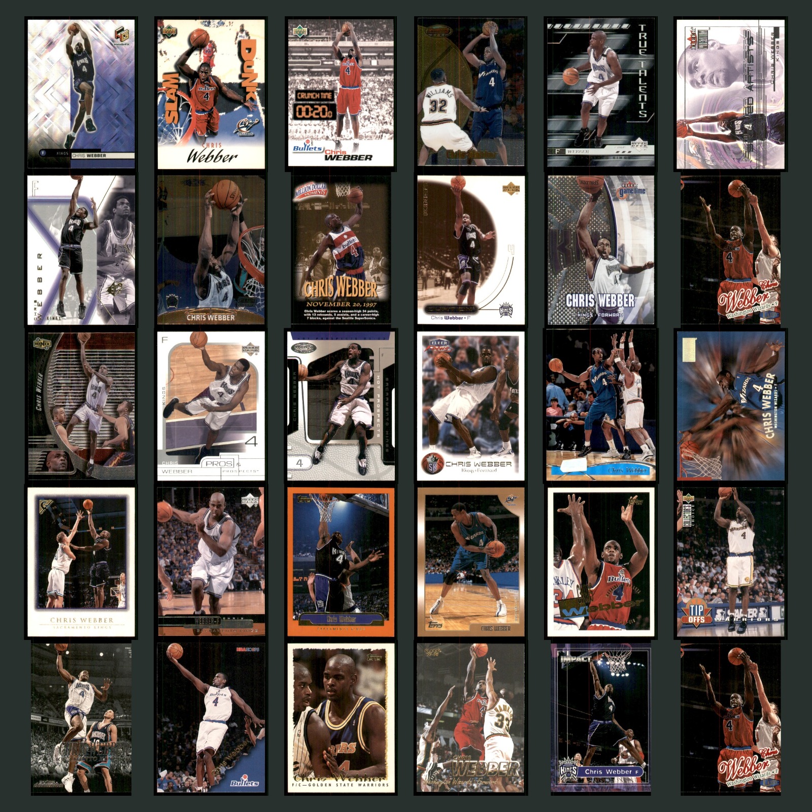 Chris Webber Lot 30 Basketball Cards 1999 Upper Deck HoloGrFX Sacramento Kings card scans. Overall card condition is Near Mint.