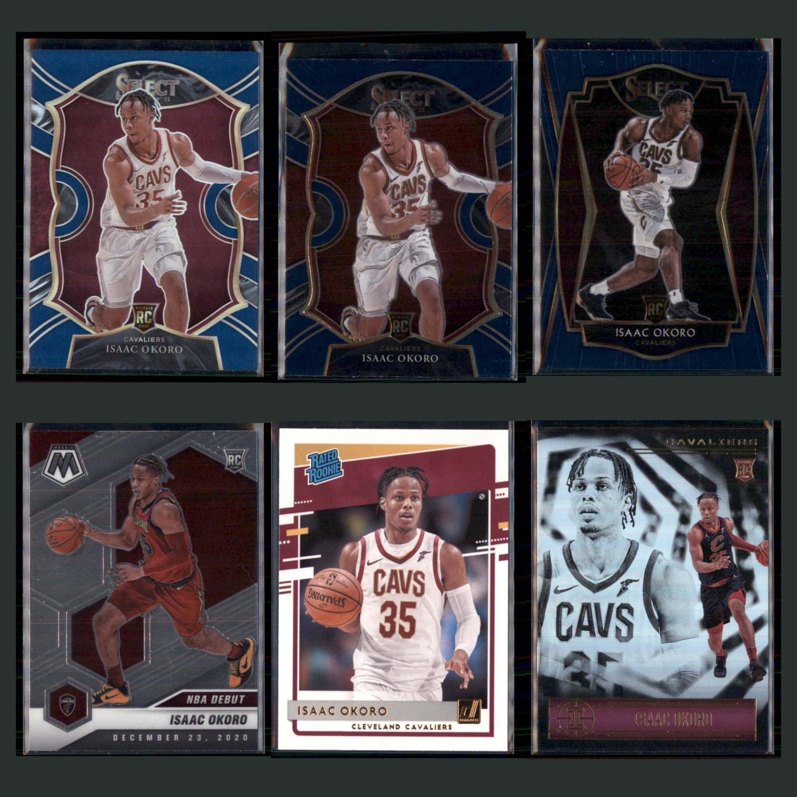 Isaac Okoro Rookie Lot 6 Basketball Cards 2020 Panini Select Blue Prizm Set NBA card scans. Overall card condition is Near Mint.