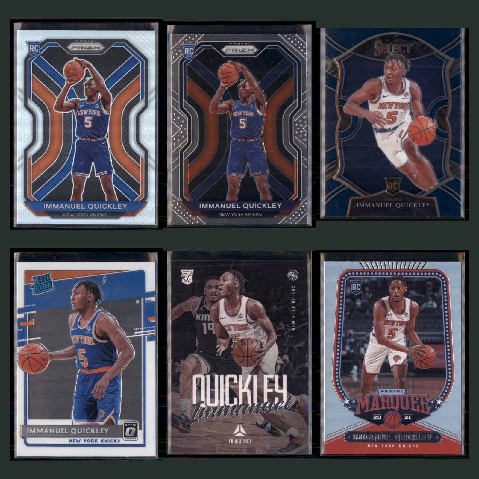 Immanuel Quickley Rookie Lot 6 Basketball Cards 2020 Panini Prizm Knicks Set NBA card scans. Overall card condition is Near Mint.