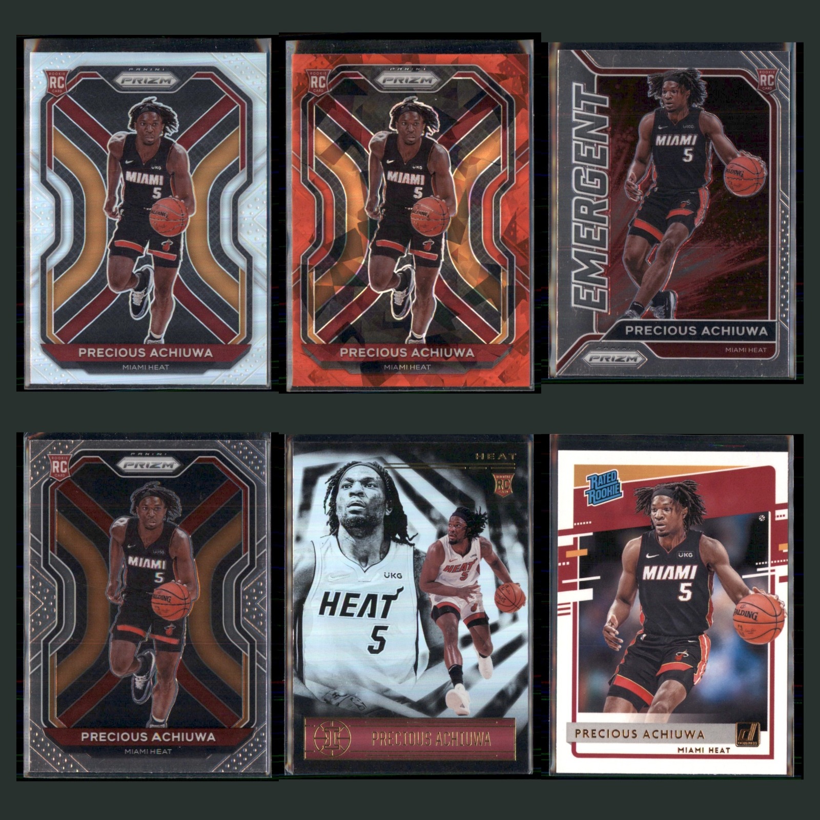 Precious Achiuwa Rookie Lot 6 Basketball Cards 2020 Panini Prizm Silver Heat Set card scans. Overall card condition is Near Mint.