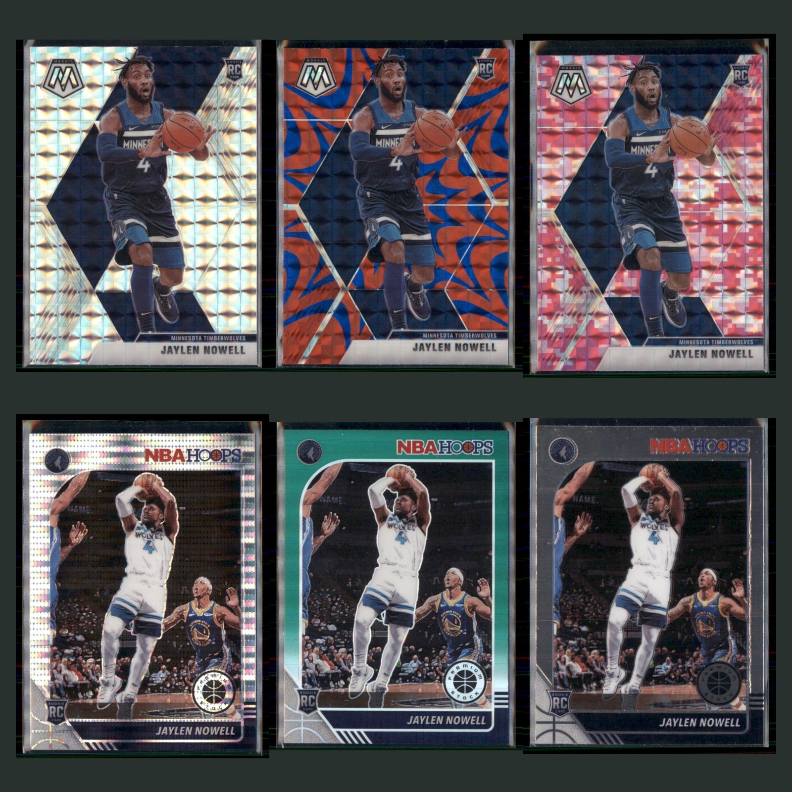 Jaylen Nowell Rookie Lot 6 Basketball Cards 2019 Panini Mosaic Silver Prizm Set card scans. Overall card condition is Near Mint.