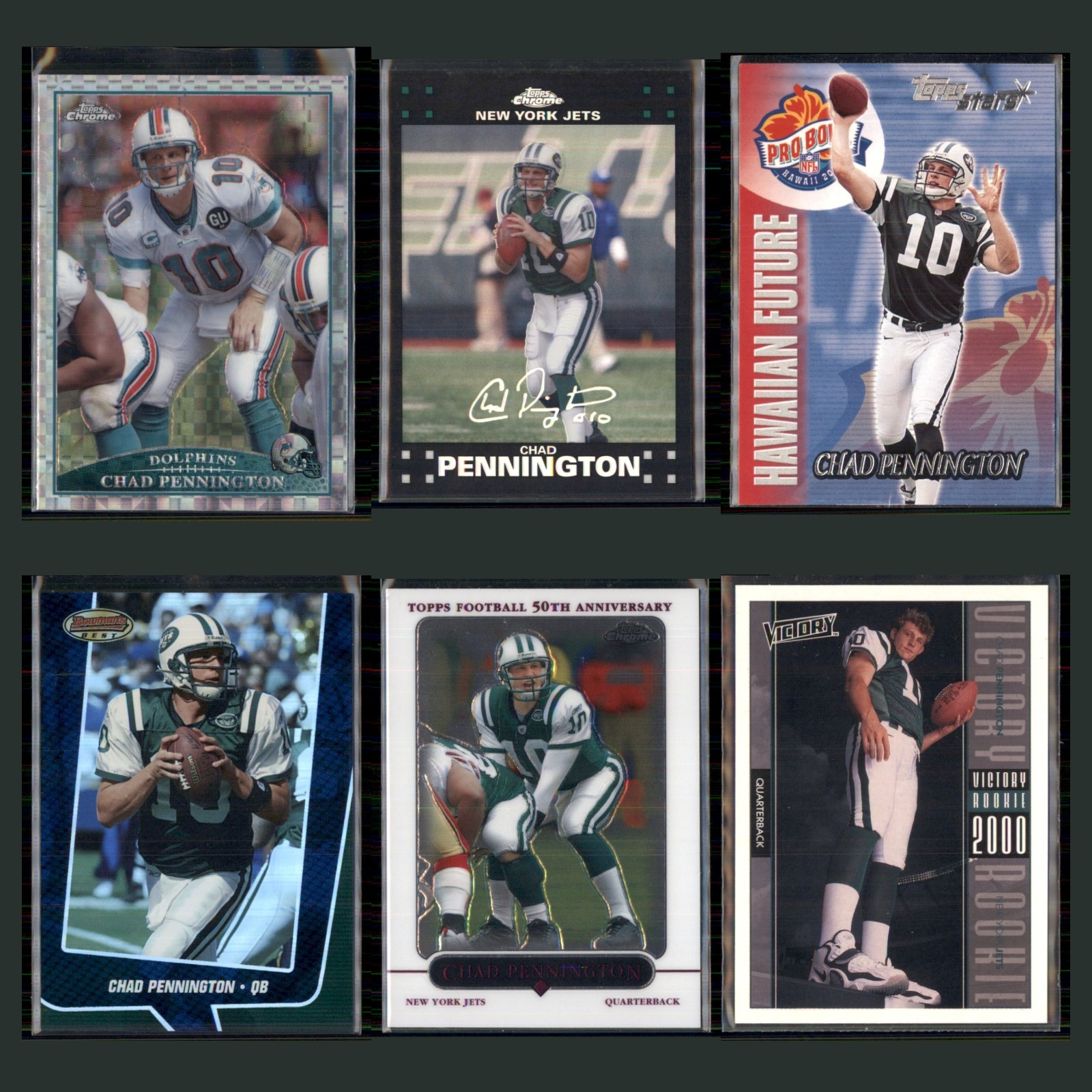Chad Pennington Lot 6 Football Cards 2009 Topps Chrome Xfractor Miami Dolphins card scans. Overall card condition is Near Mint.