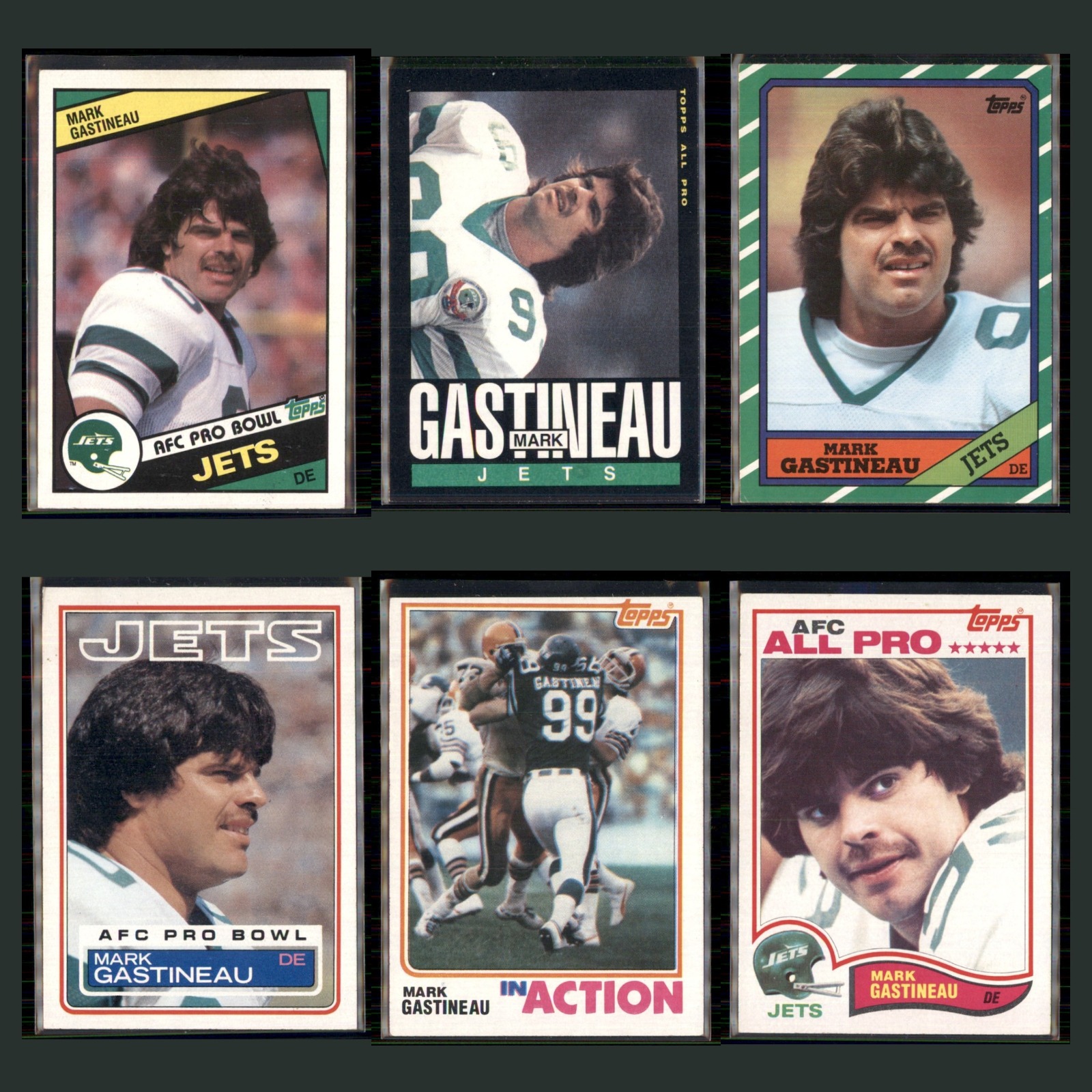 Mark Gastineau Lot 6 Football Cards 1984 Topps New York Jets Set Collection NFL card scans. Overall card condition is Near Mint.