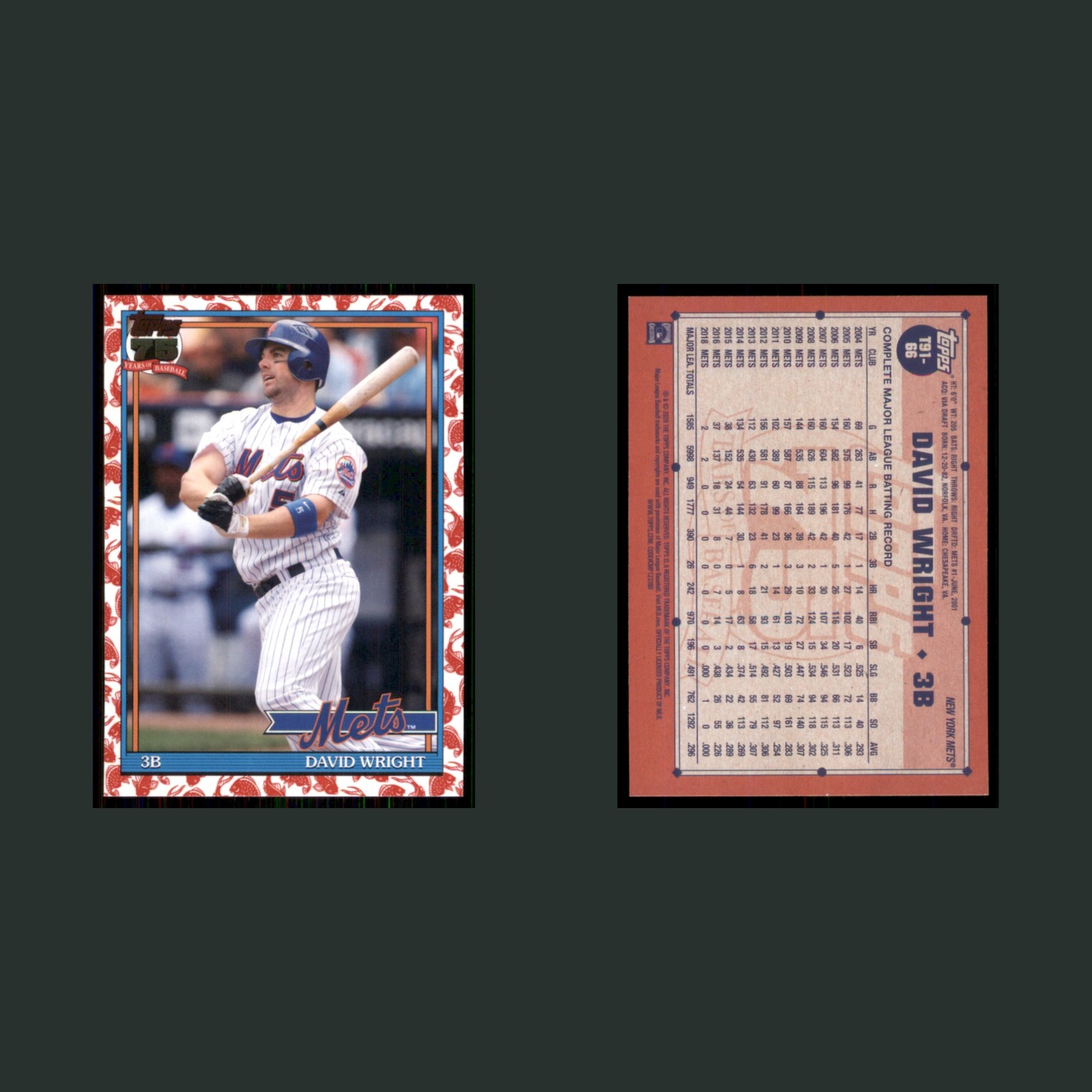 David Wright #T91-66 2026 Topps Koi Fish New York Mets Baseball Card MLB front and back scans. Card condition is Near Mint.