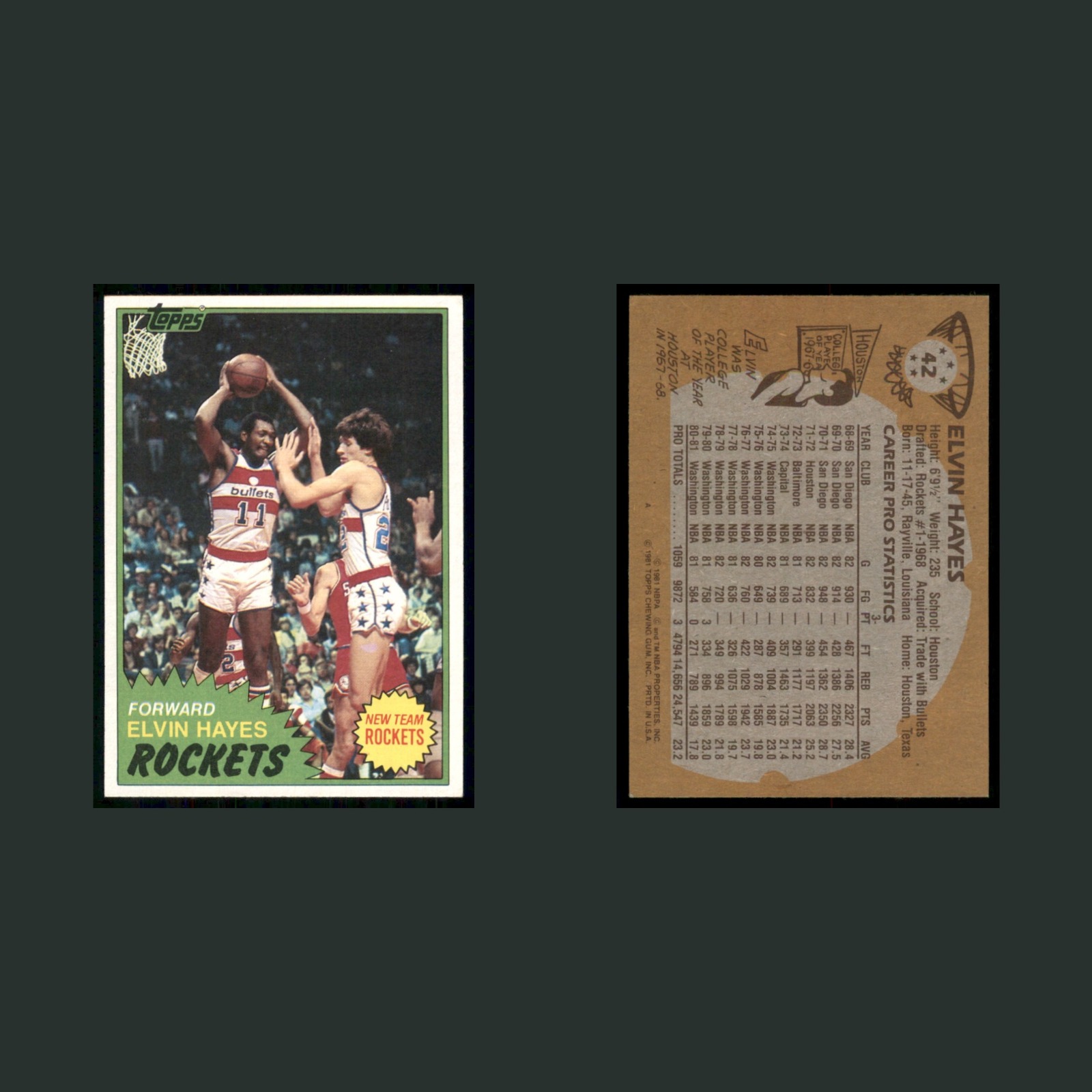Elvin Hayes #42 NM 1981-82 Topps Houston Rockets Basketball Card NBA front and back scans. Card condition is Near Mint.