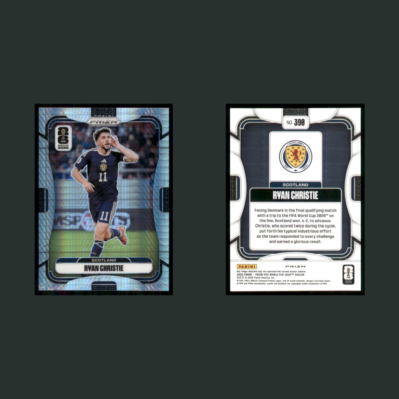 Ryan Christie #390 2026 Panini Prizm FIFA World Cup Hyper Scotland Soccer Card front and back scans. Card condition is Near Mint.
