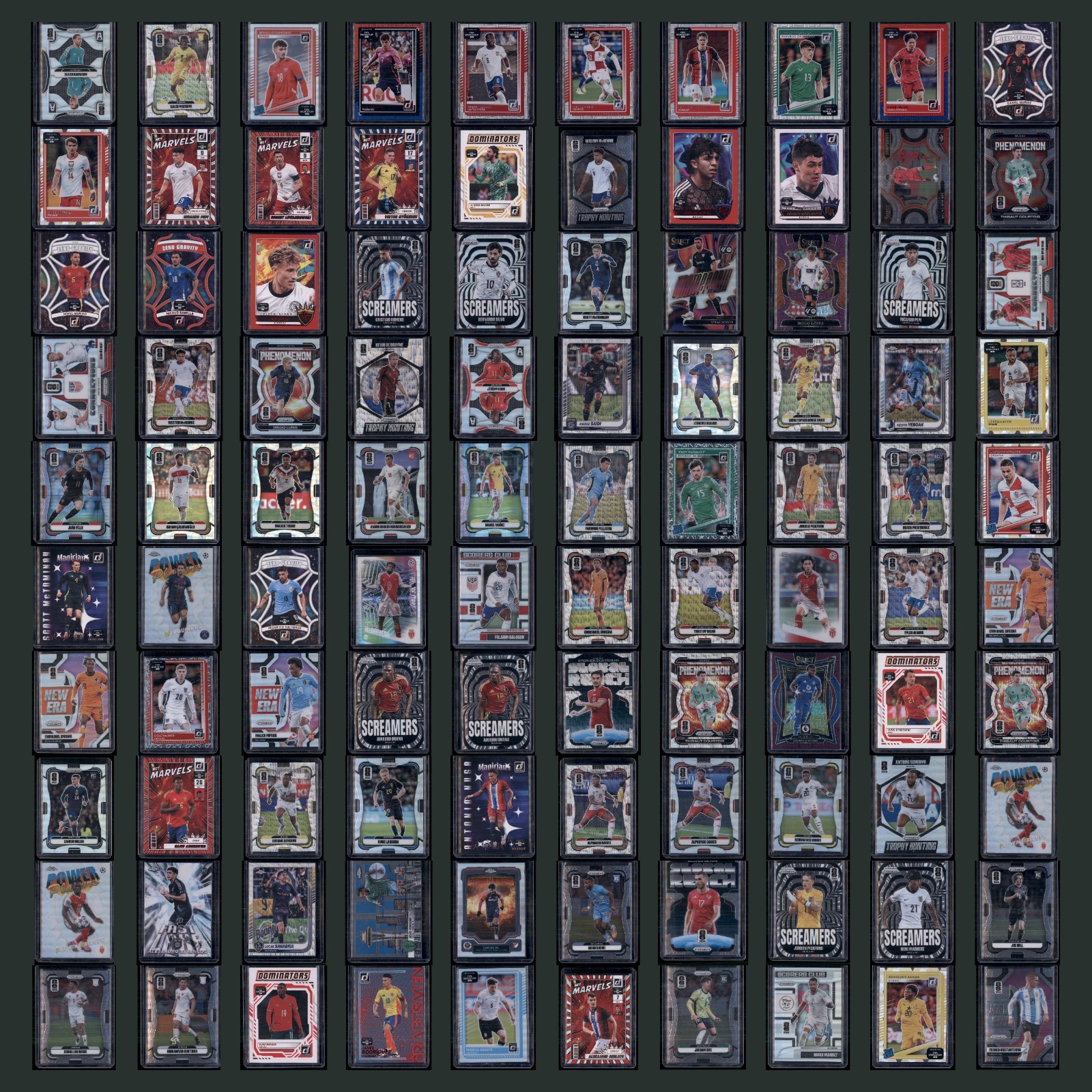 Show Ready Lot 100 Soccer Cards Toploaded Rookies Parallels Inserts Prizm FIFA card scans. Overall card condition is Near Mint.