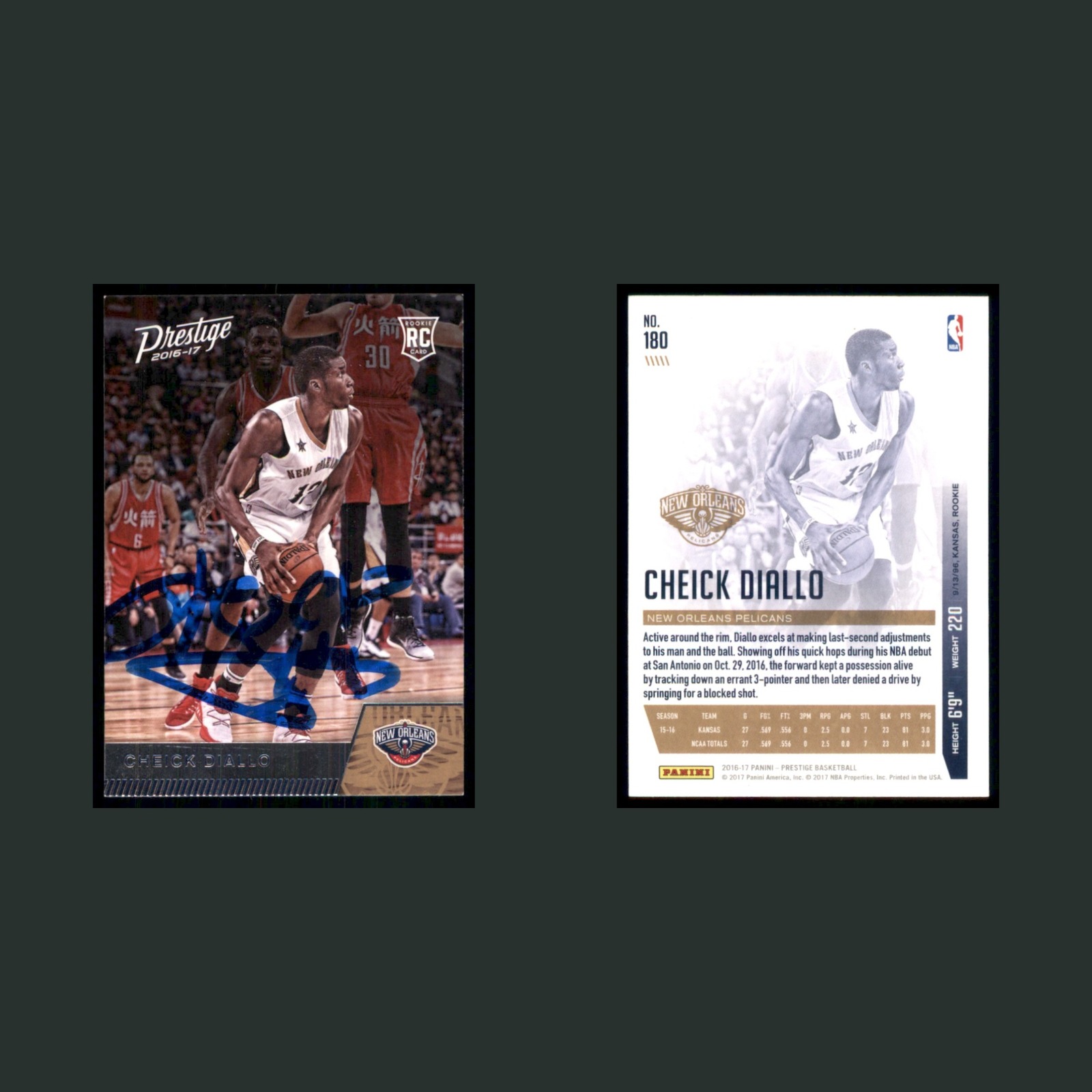 Cheick Diallo Rookie #180 Autograph 2016-17 Panini Prestige New Orleans Pelicans front and back scans. Card condition is Excellent.