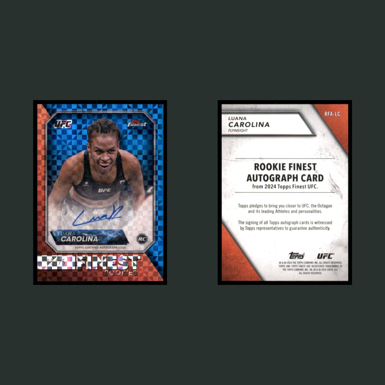 Luana Carolina Rookie /75 #RFA-LC Autograph 2024 MMA Card front and back scans. Card condition is Near Mint.