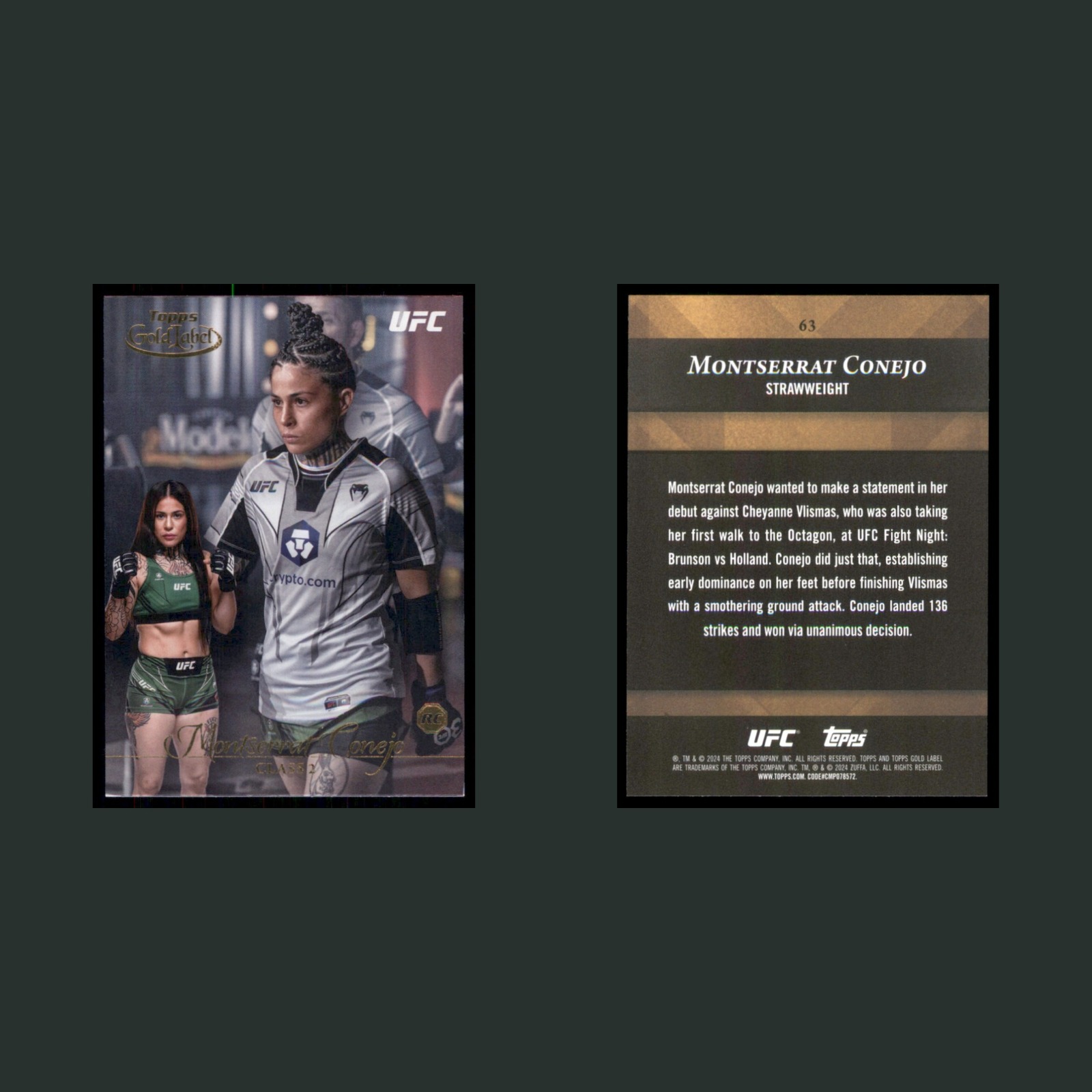 Montserrat Conejo Rookie #63 2025 Topps Gold Label UFC MMA Card front and back scans. Card condition is Near Mint.