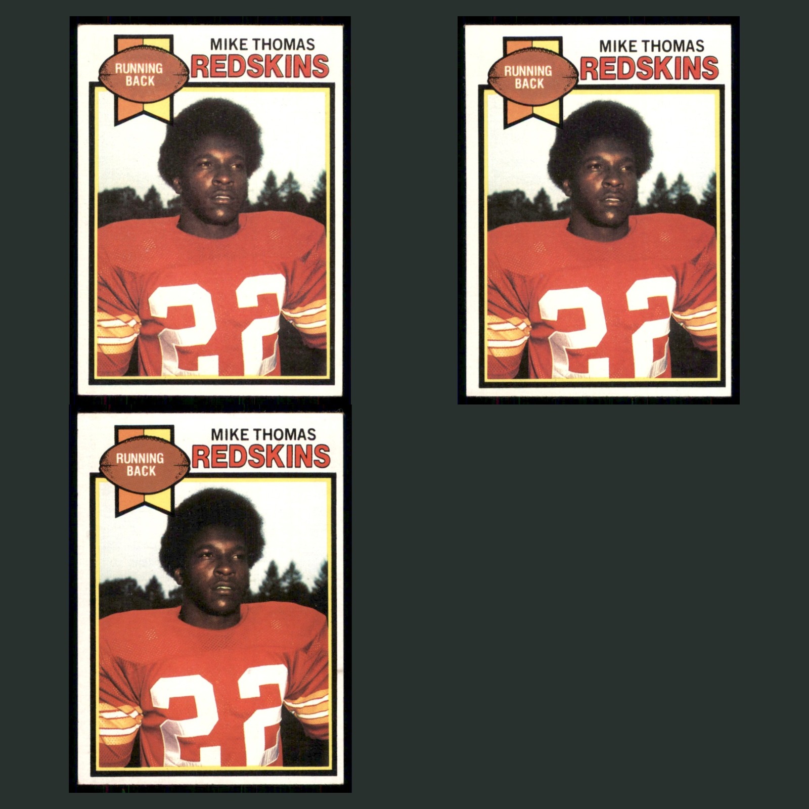 Mike Thomas Lot 3 Football Cards 1979 Topps Washington Redskins Set Collection card scans. Overall card condition is Excellent.
