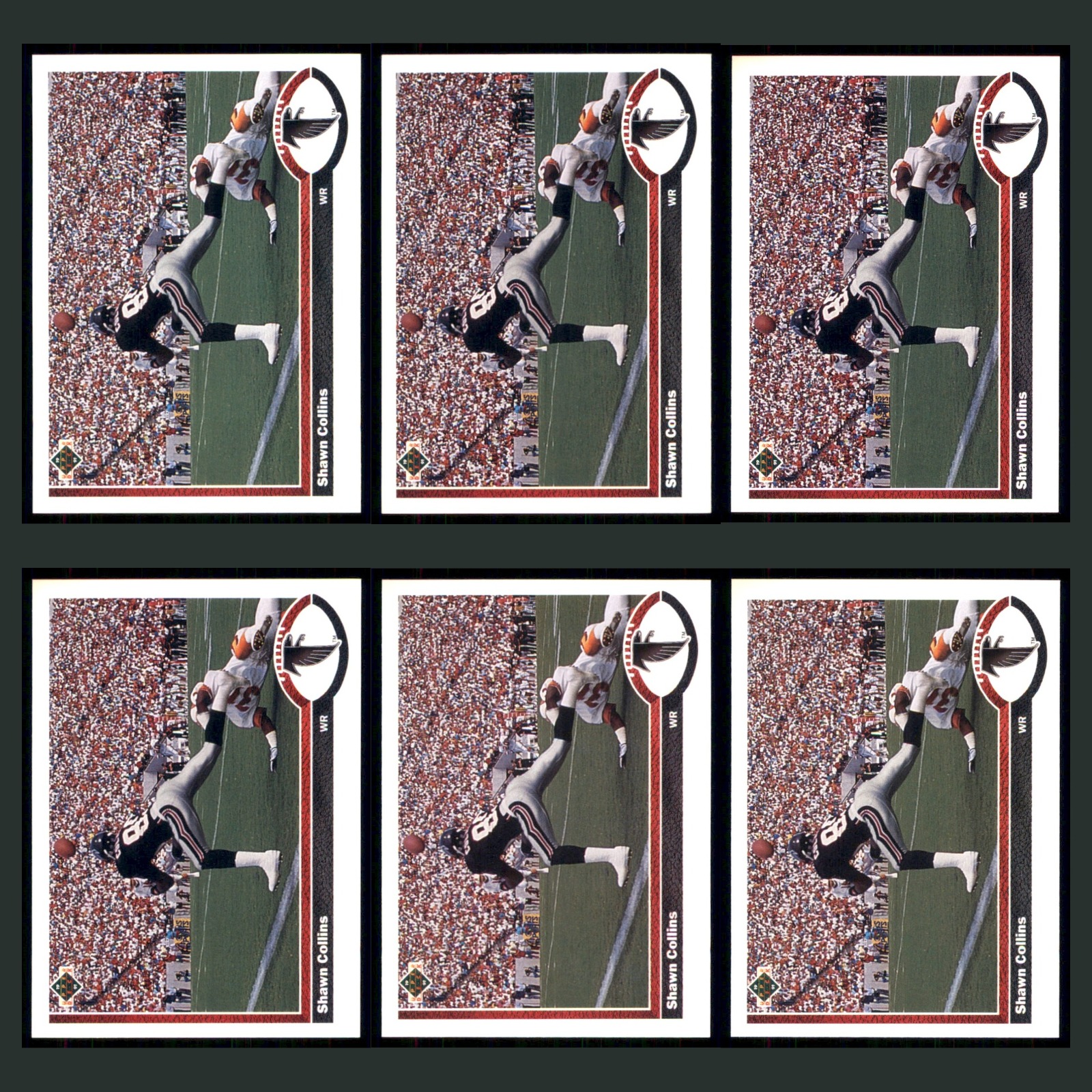 Shawn Collins Lot 6 Football Cards 1991 Upper Deck Atlanta Falcons Set NFL EX card scans. Overall card condition is Excellent.