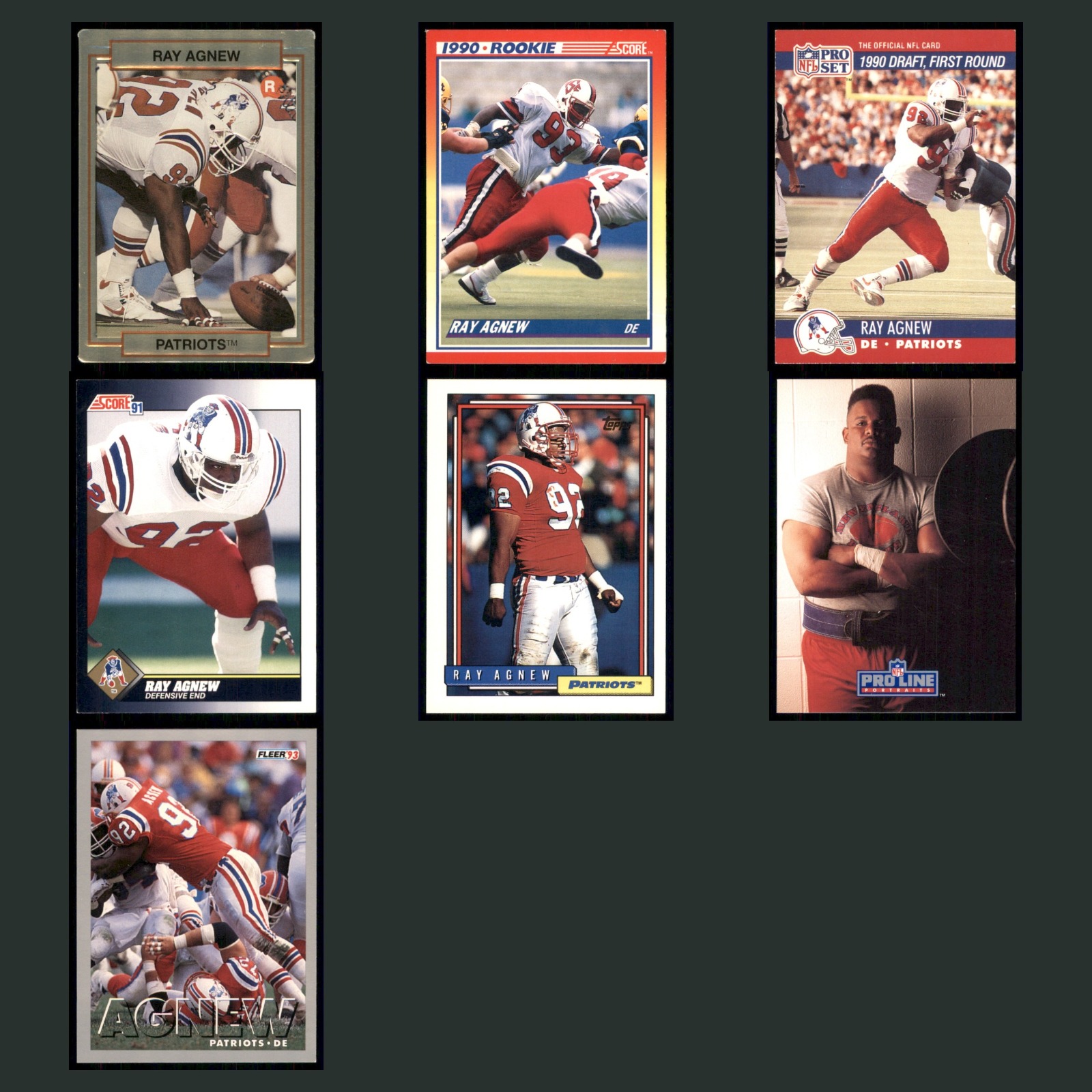 Ray Agnew Rookie Lot 7 Football Cards 1990 Action Packed Rookie Update Patriots card scans. Overall card condition is Excellent.