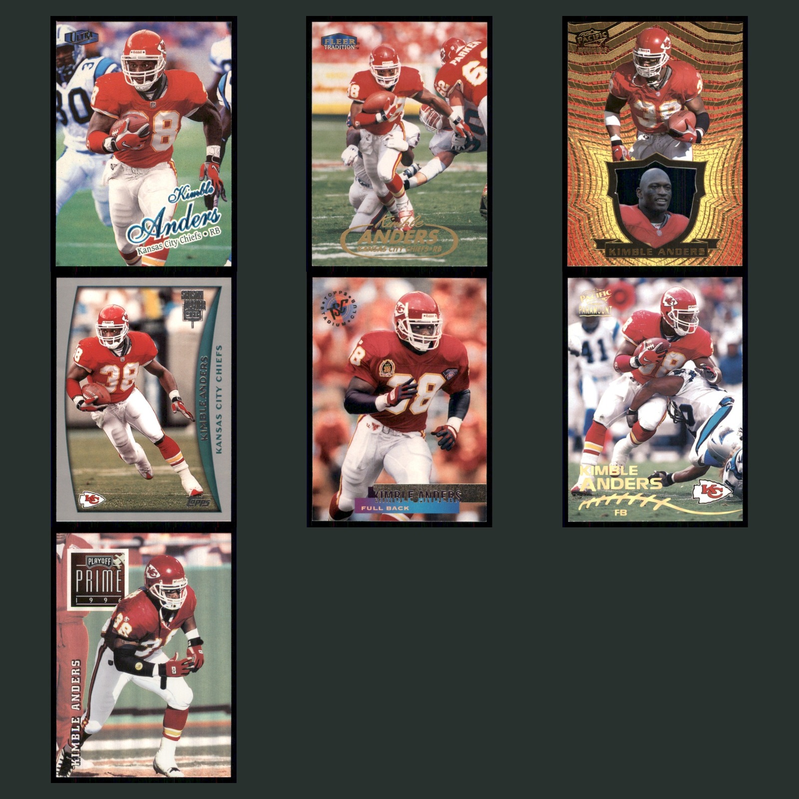 Kimble Anders Rookie Lot 7 Football Cards 1998 Fleer Ultra Kansas City Chiefs EX card scans. Overall card condition is Excellent.