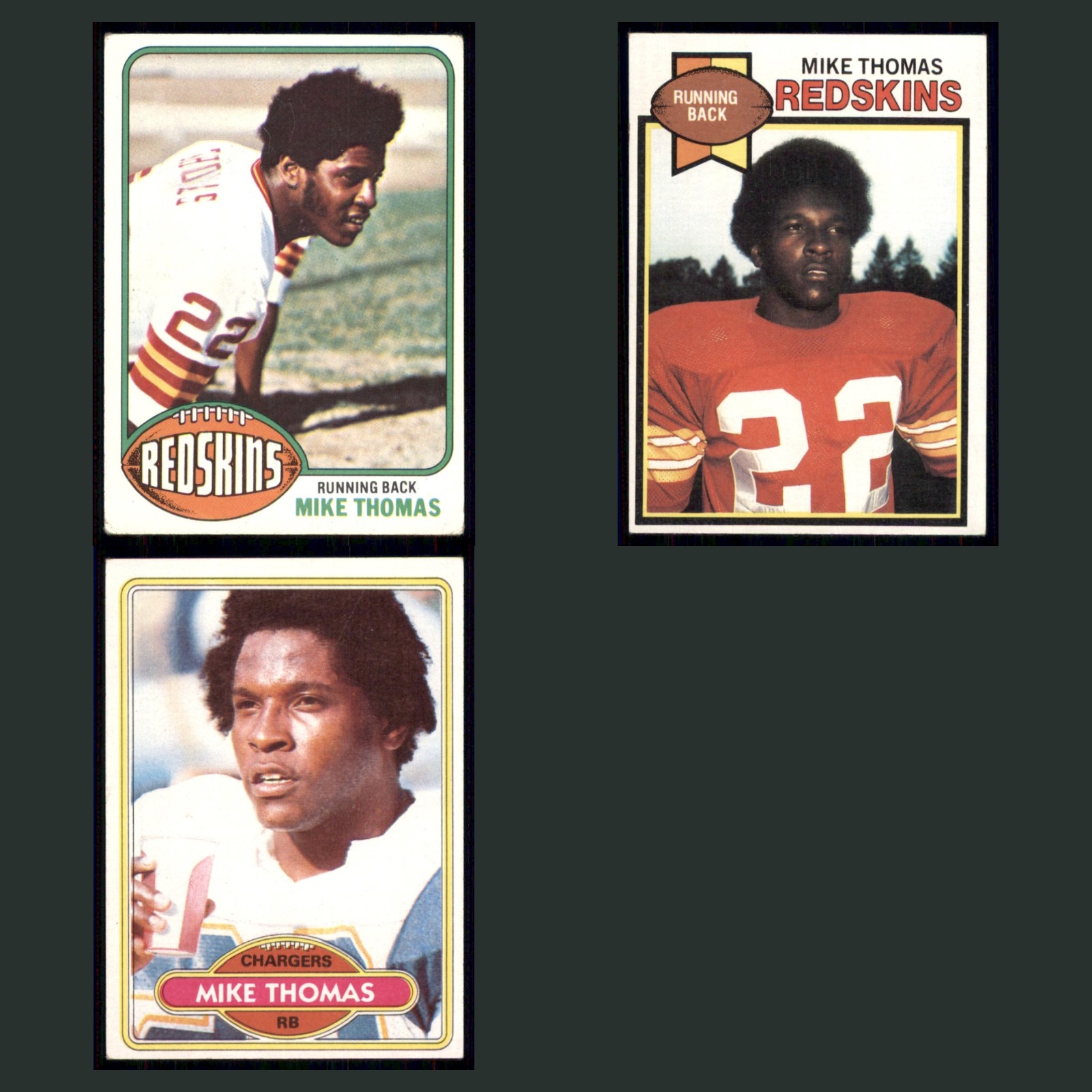 Mike Thomas Rookie Lot 3 Football Cards 1976 Topps Washington Redskins Set NFL card scans. Overall card condition is Excellent.