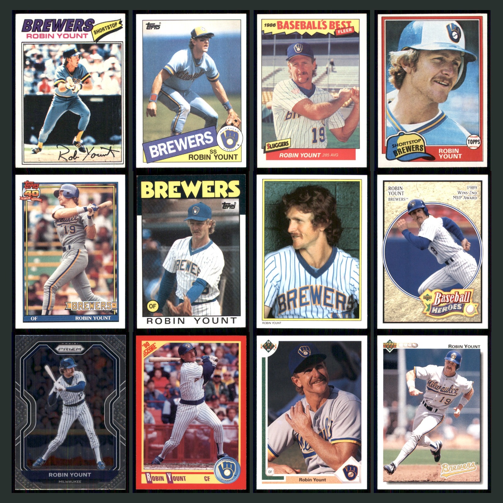 Robin Yount Lot 12 Baseball Cards 1977 Topps Milwaukee Brewers Set Collection EX card scans. Overall card condition is Excellent.
