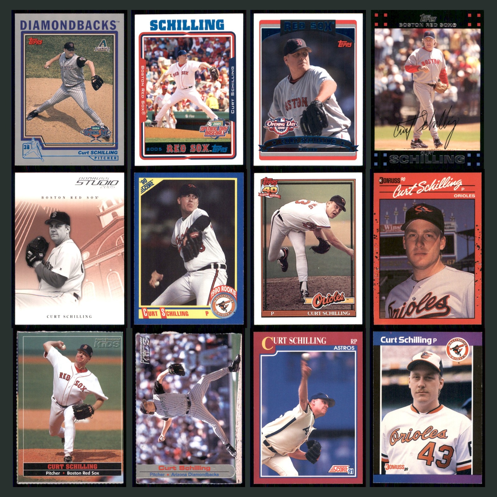 Curt Schilling Lot 12 Baseball Cards 2004 Topps Opening Day Arizona Diamondbacks card scans. Overall card condition is Excellent.
