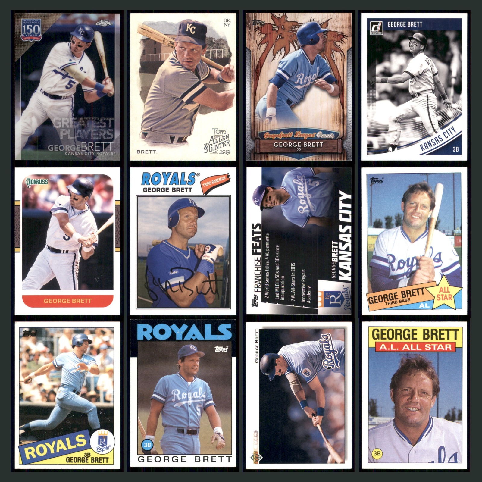 George Brett Lot 12 Baseball Cards 2019 Kansas City Royals Set Collection MLB EX card scans. Overall card condition is Excellent.