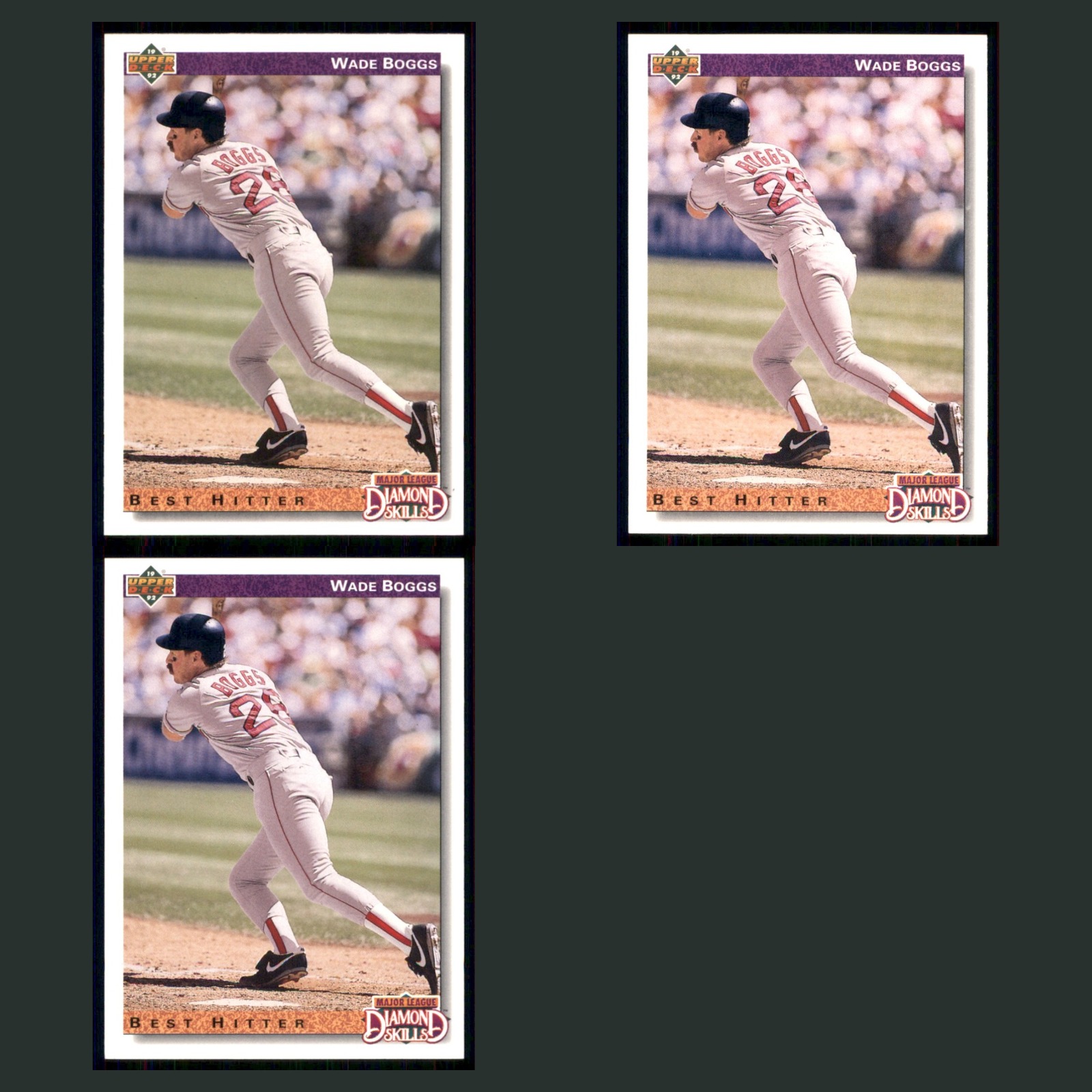 Wade Boggs Lot 3 Baseball Cards 1992 Upper Deck Boston Red Sox Set Collection EX card scans. Overall card condition is Excellent.