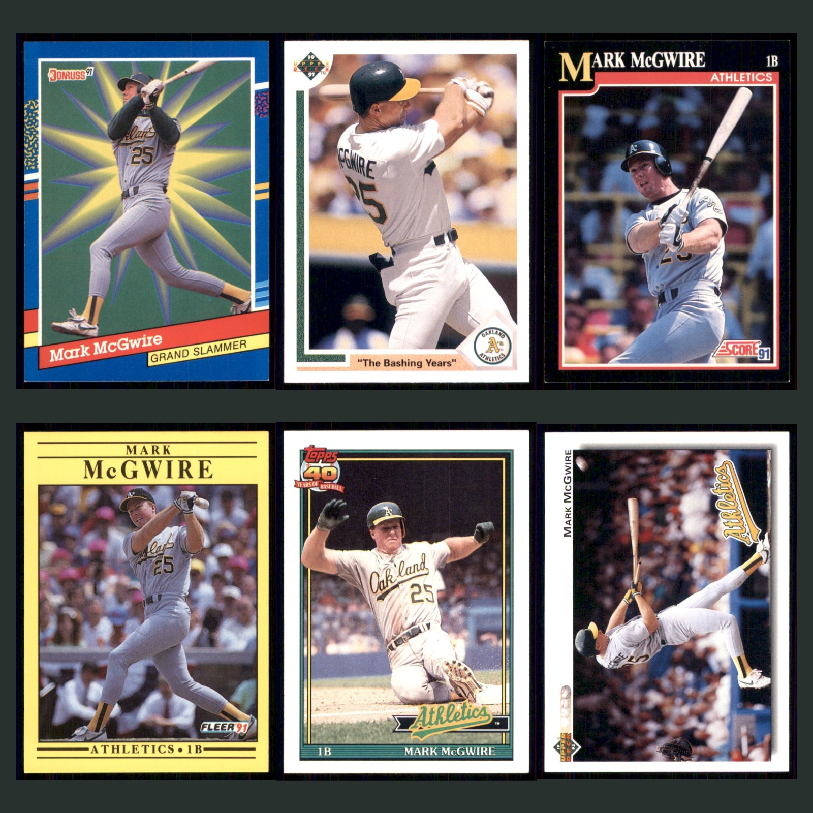 Mark McGwire Lot 6 Baseball Cards 1990 Starline Long John Silver Athletics Set card scans. Overall card condition is Excellent.