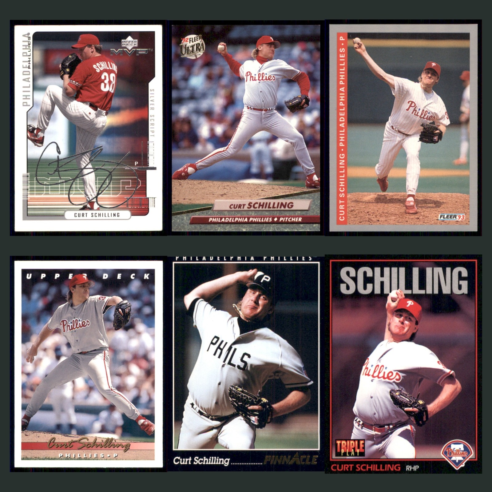 Curt Schilling Lot 6 Baseball Cards 2000 Upper Deck MVP Silver Script Phillies card scans. Overall card condition is Excellent.