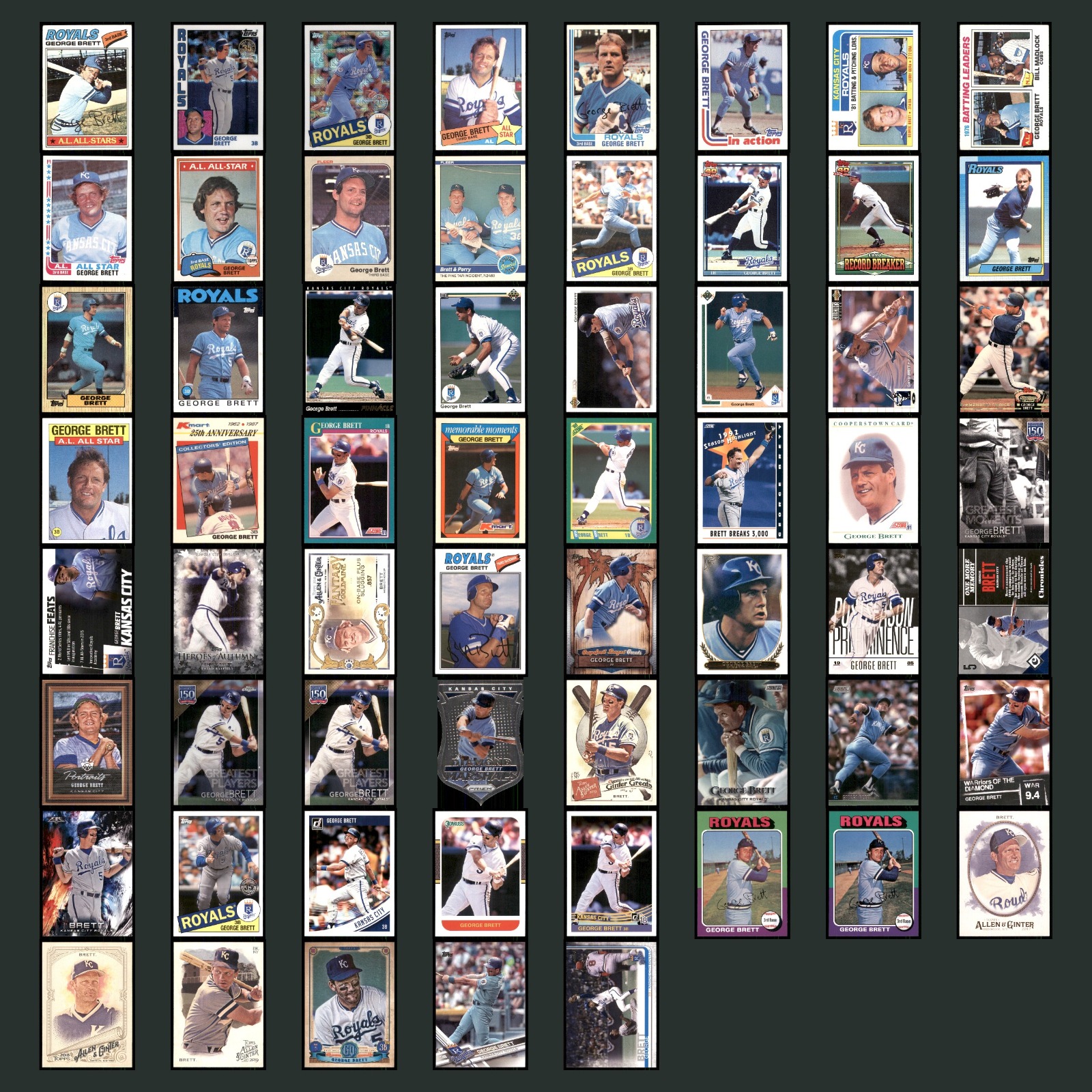 George Brett Lot 61 Baseball Cards 1977 Topps Kansas City Royals Set Collection card scans. Overall card condition is Excellent.