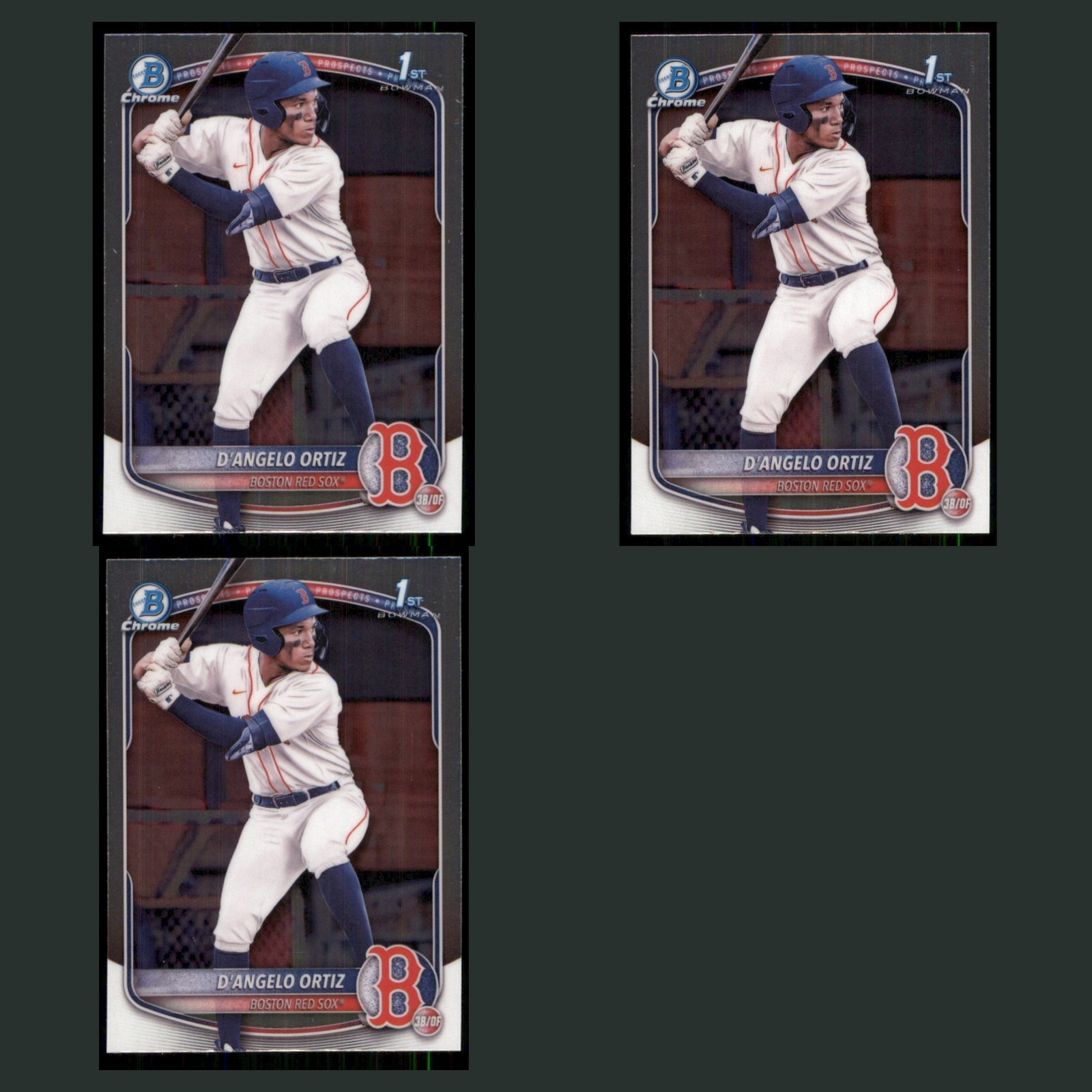 D'Angelo Ortiz Rookie Lot 3 Baseball Cards 2025 Bowman Chrome Prospects Red Sox card scans. Overall card condition is Near Mint.