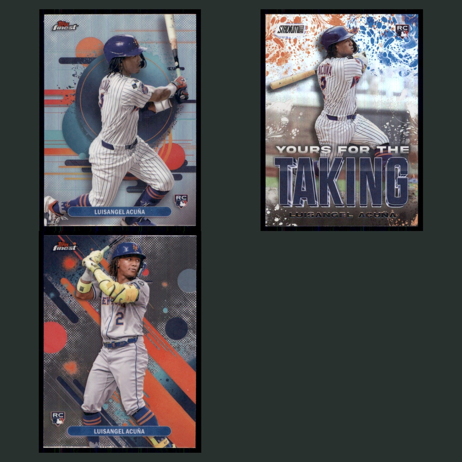 Luisangel Acuna Rookie Lot 3 Baseball Cards 2025 Finest Refractor New York Mets card scans. Overall card condition is Near Mint.