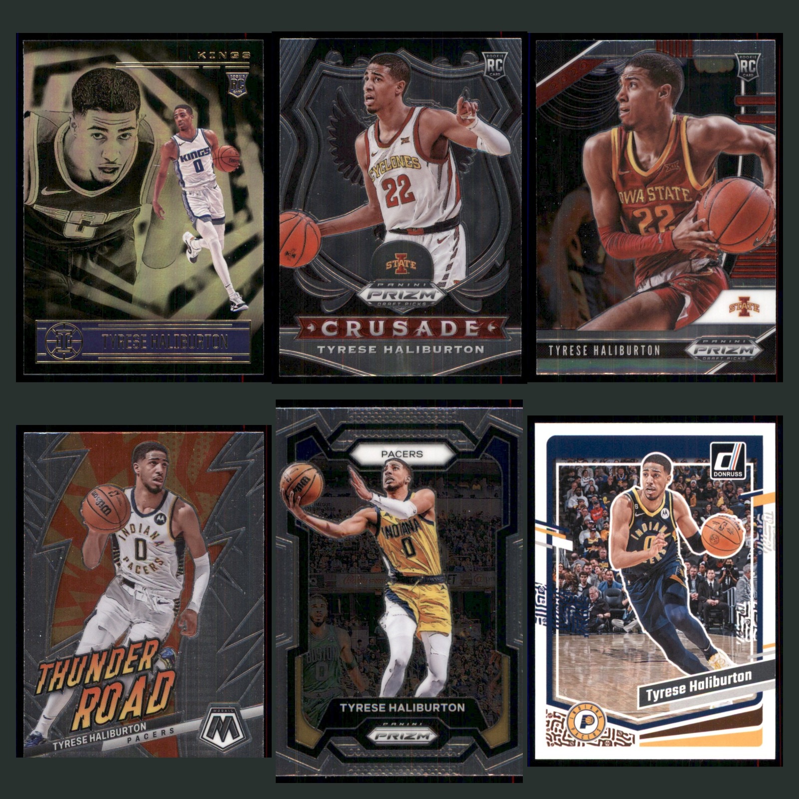 Tyrese Haliburton Rookie Lot 6 Basketball Cards 2020 Panini Illusions Kings Set card scans. Overall card condition is Near Mint.