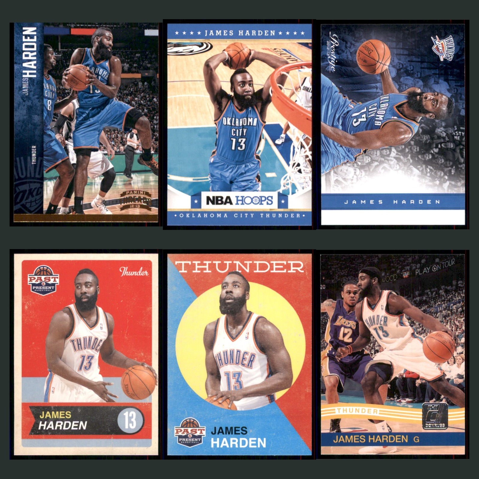 James Harden Lot 6 Basketball Cards 2012 Panini Threads Oklahoma City Thunder NM card scans. Overall card condition is Near Mint.
