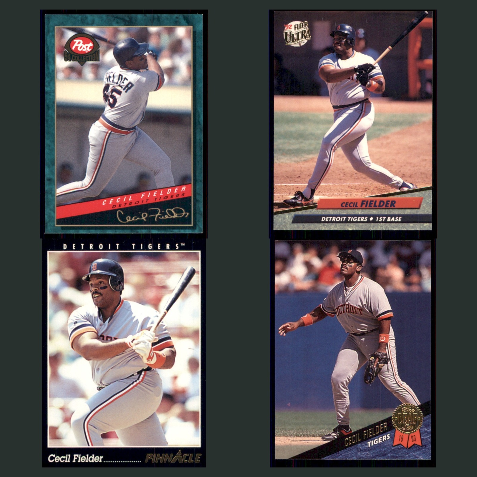 Cecil Fielder Lot 4 Baseball Cards 1993 Post Detroit Tigers Set Collection MLB card scans. Overall card condition is Excellent.