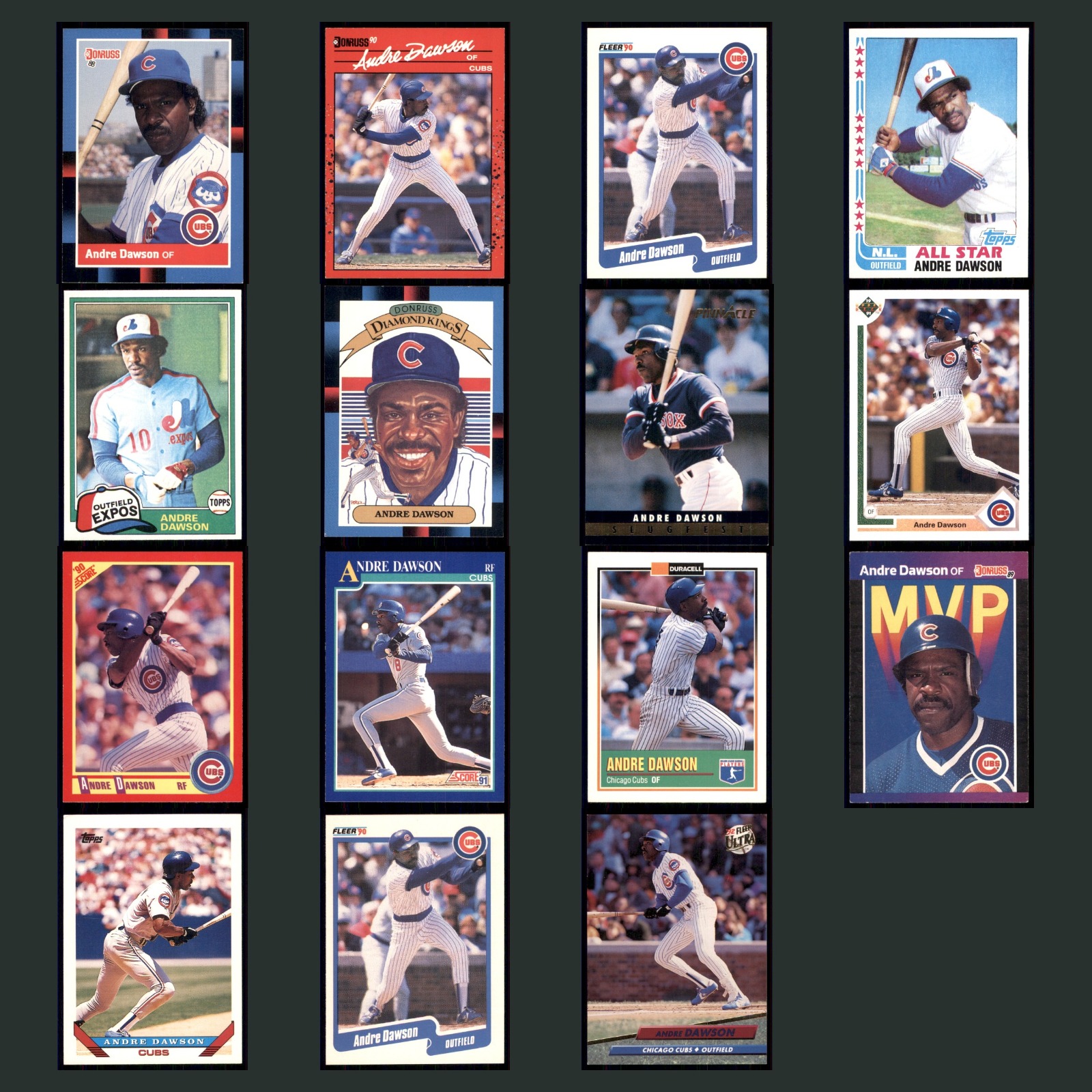 Andre Dawson Lot 15 Baseball Cards 1988 Donruss Chicago Cubs Set Collection MLB card scans. Overall card condition is Excellent.