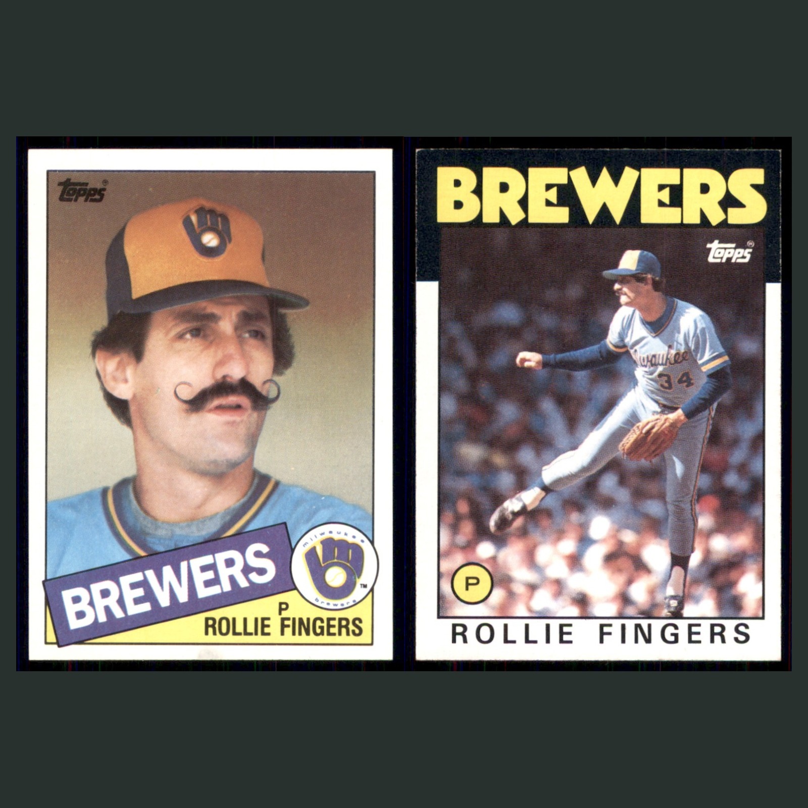 Rollie Fingers Lot 2 Baseball Cards 1985 Topps Milwaukee Brewers Set Collection card scans. Overall card condition is Excellent.