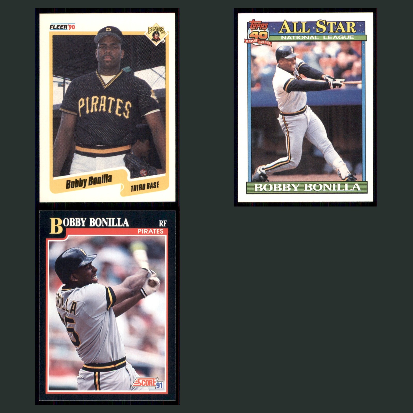 Bobby Bonilla Lot 3 Baseball Cards 1990 Fleer Pittsburgh Pirates Set Collection card scans. Overall card condition is Excellent.
