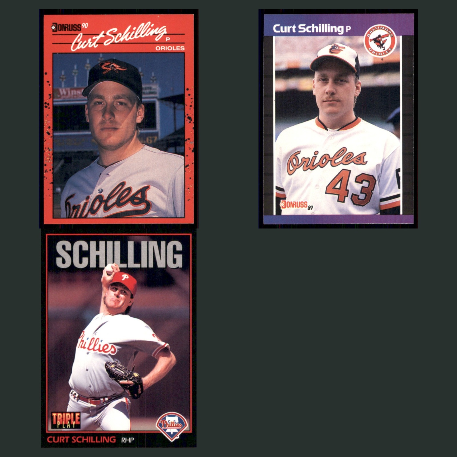 Curt Schilling Lot 3 Baseball Cards 1990 Donruss Baltimore Orioles Set MLB EX card scans. Overall card condition is Excellent.