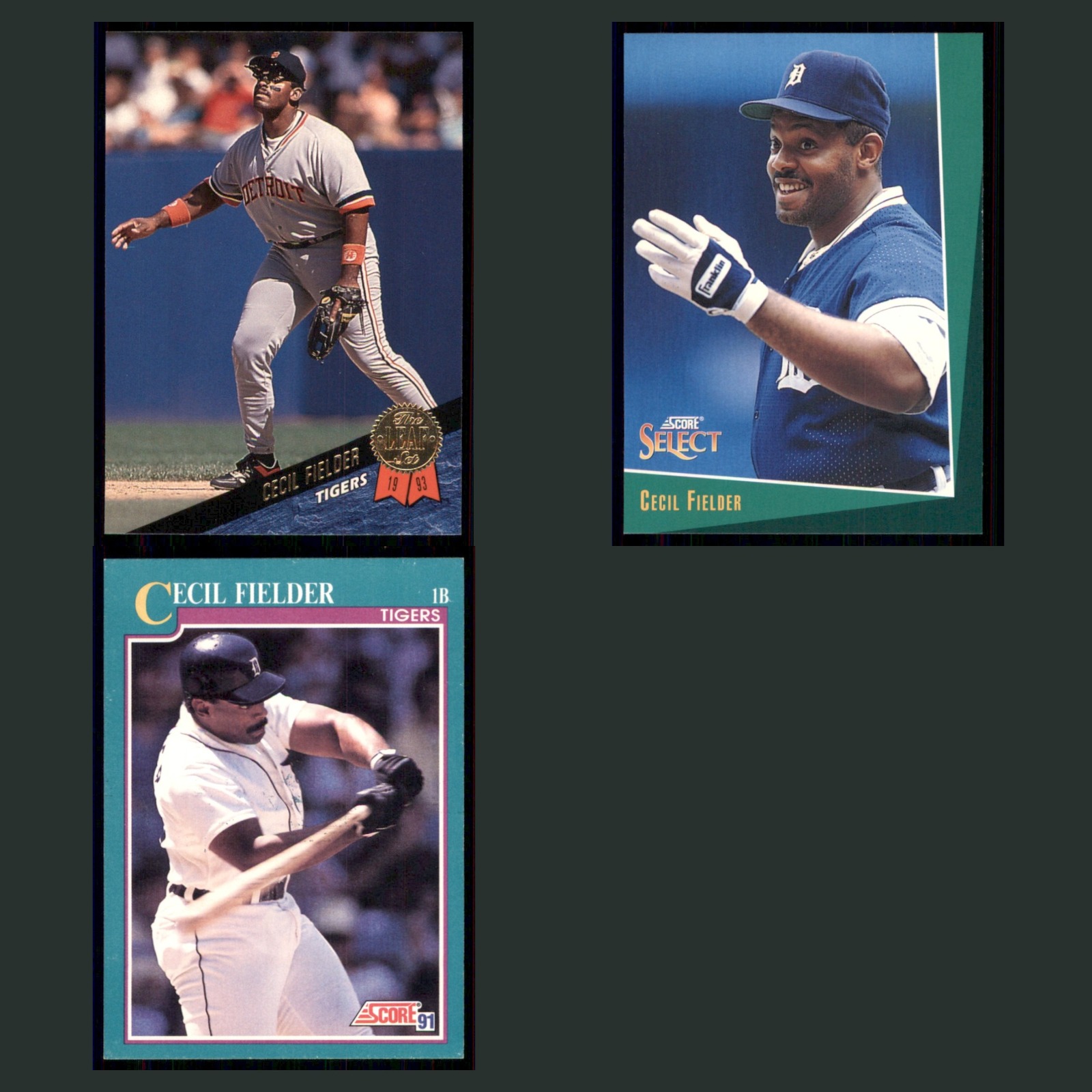 Cecil Fielder Lot 3 Baseball Cards 1993 Fleer Fruit of the Loom Detroit Tigers card scans. Overall card condition is Excellent.