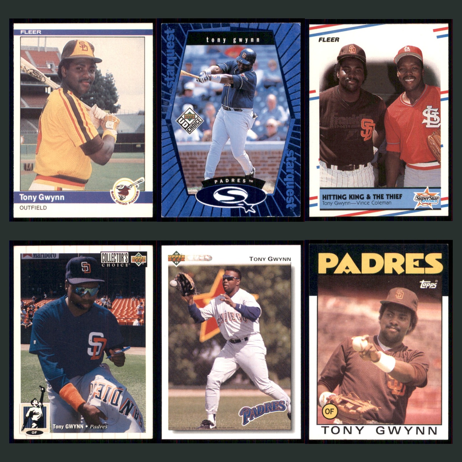 Tony Gwynn Lot 6 Baseball Cards 1984 Fleer San Diego Padres Set Collection MLB card scans. Overall card condition is Excellent.