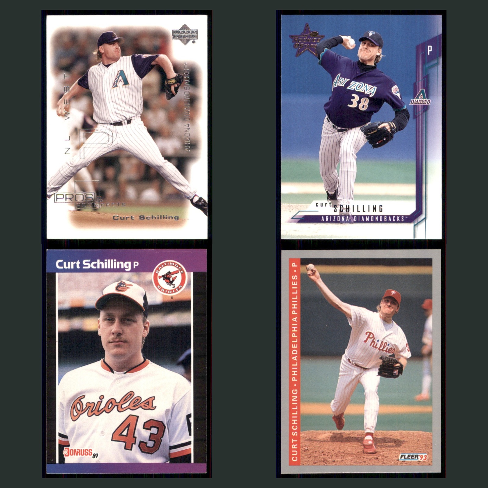 Curt Schilling Lot 4 Baseball Cards 2000 Upper Deck Pros & Prospects Set MLB EX card scans. Overall card condition is Excellent.