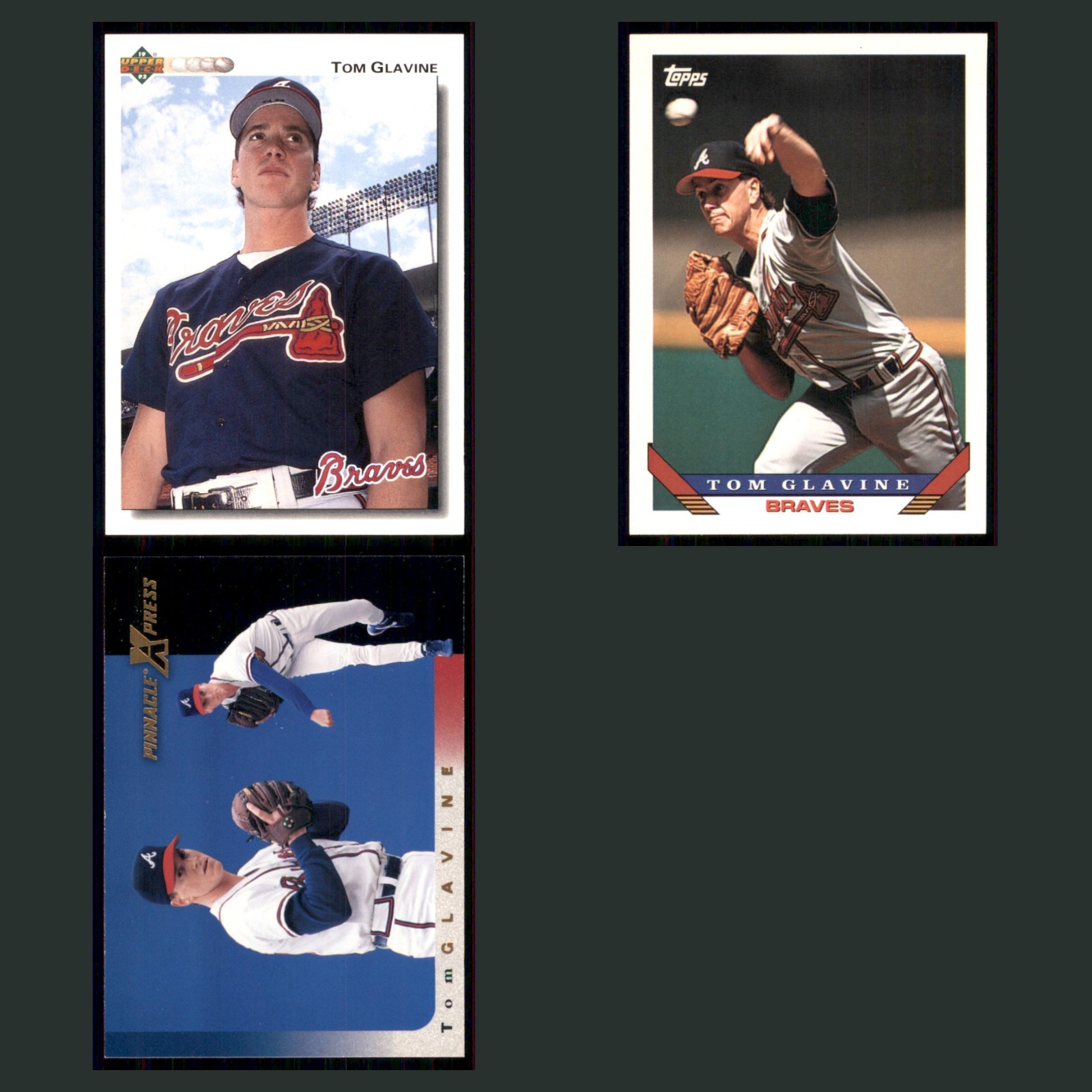 Tom Glavine Lot 3 Baseball Cards 1992 Upper Deck Atlanta Braves Set Collection card scans. Overall card condition is Excellent.