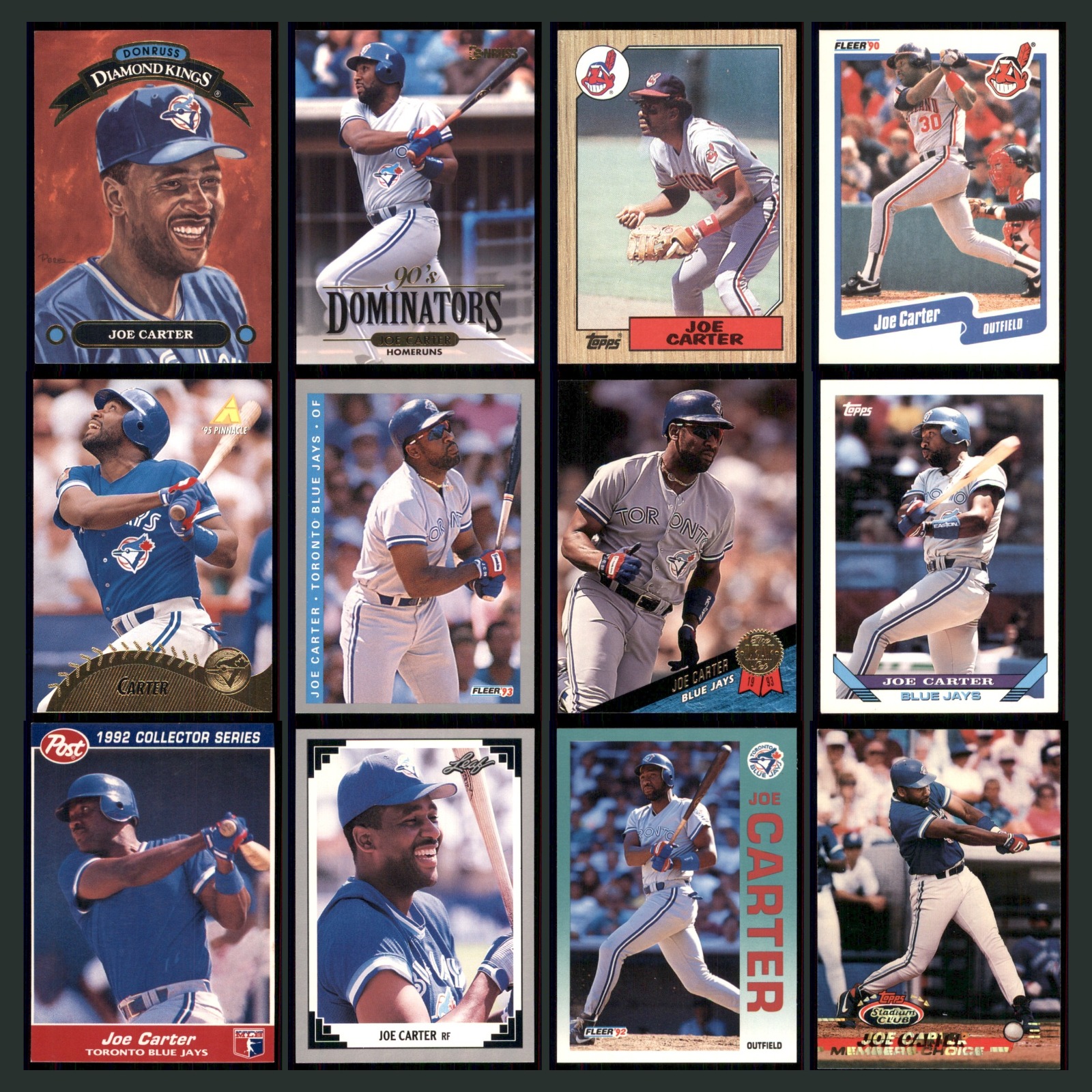 Joe Carter Lot 12 Baseball Cards 1992 Donruss Diamond Kings Toronto Blue Jays EX card scans. Overall card condition is Excellent.